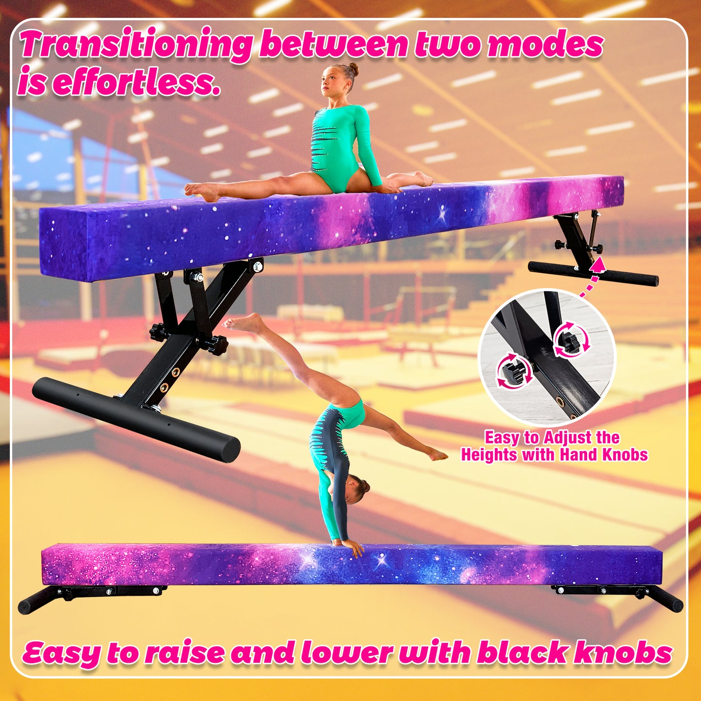 8ft Adjustable Balance Beam for Kids and Teenagers, Adjustable Heights 9"-17"