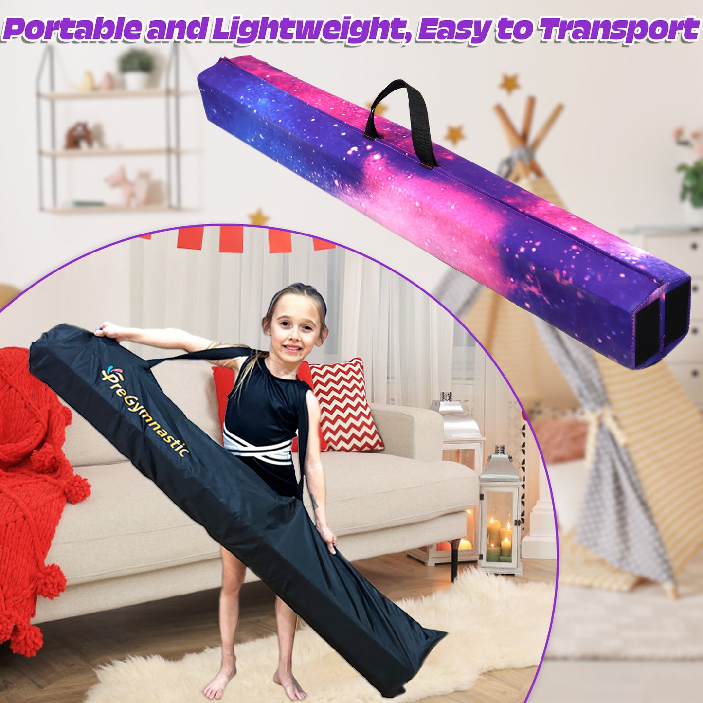 8 ft Folding Balance Beam for Kids, Gymnastics Beam