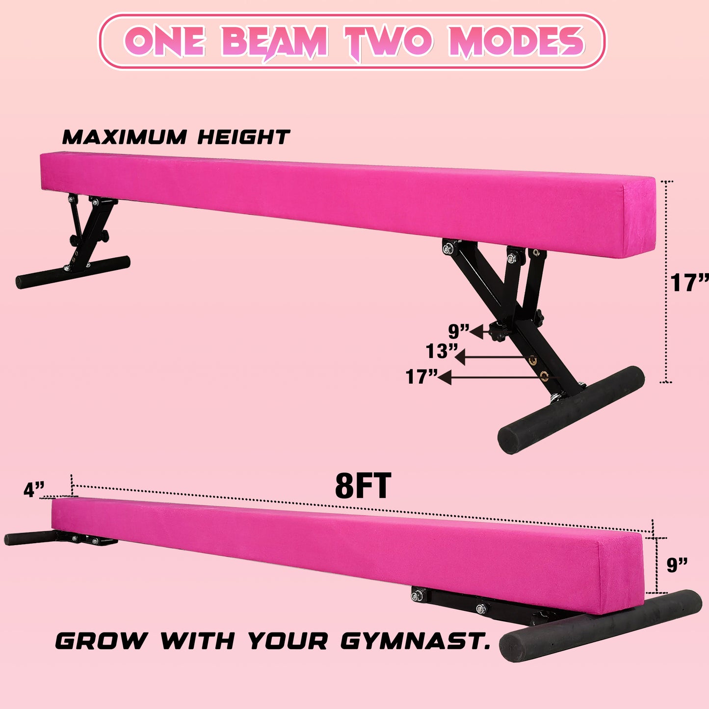 8ft Adjustable Balance Beam for Kids and Teenagers, Adjustable Heights 9"-17"