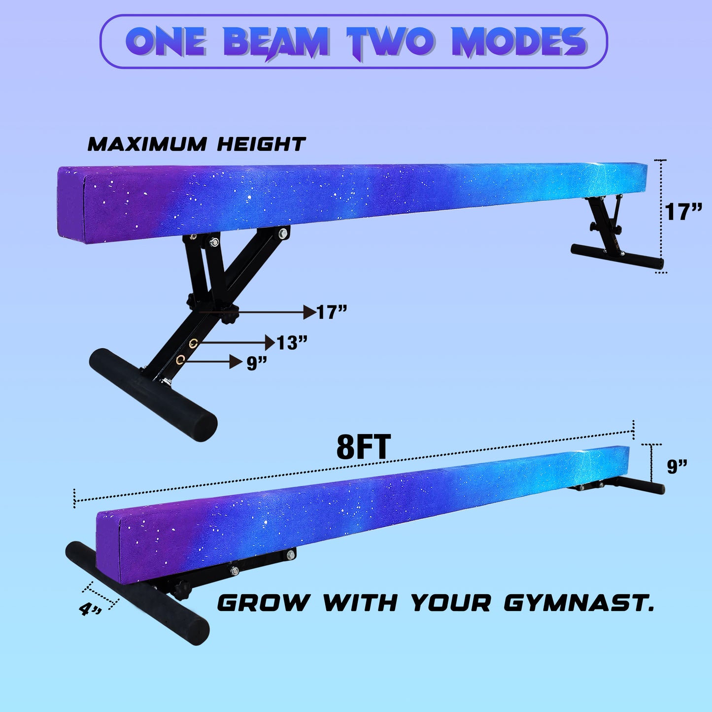 8ft Adjustable Balance Beam for Kids and Teenagers, Adjustable Heights 9"-17"