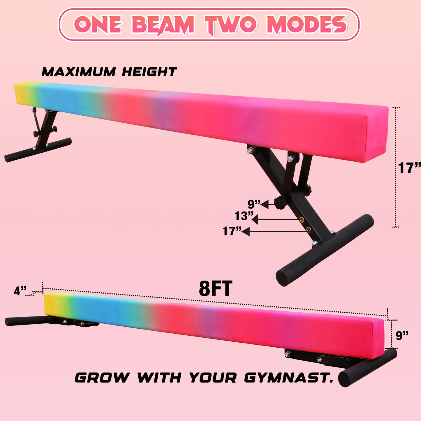 8ft Adjustable Balance Beam for Kids and Teenagers, Adjustable Heights 9"-17"