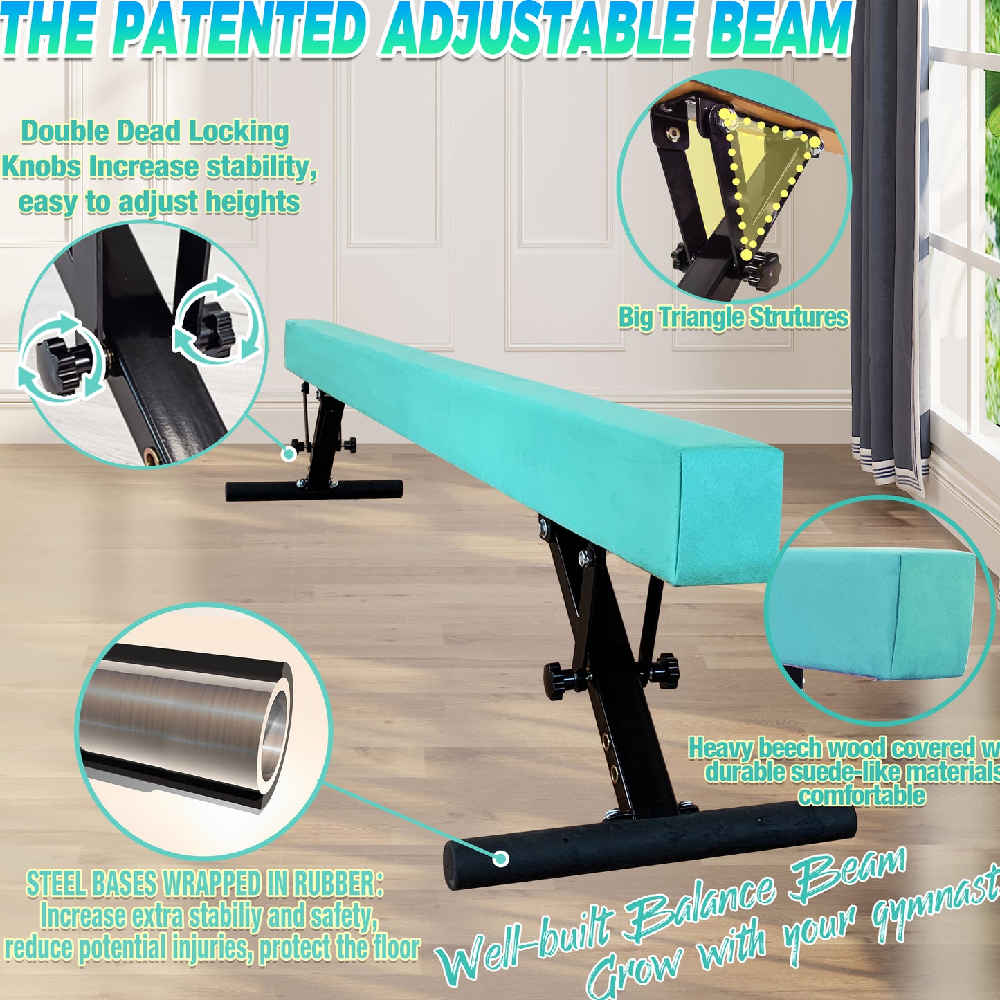 8ft Adjustable Balance Beam for Kids and Teenagers, Adjustable Heights 9"-17"