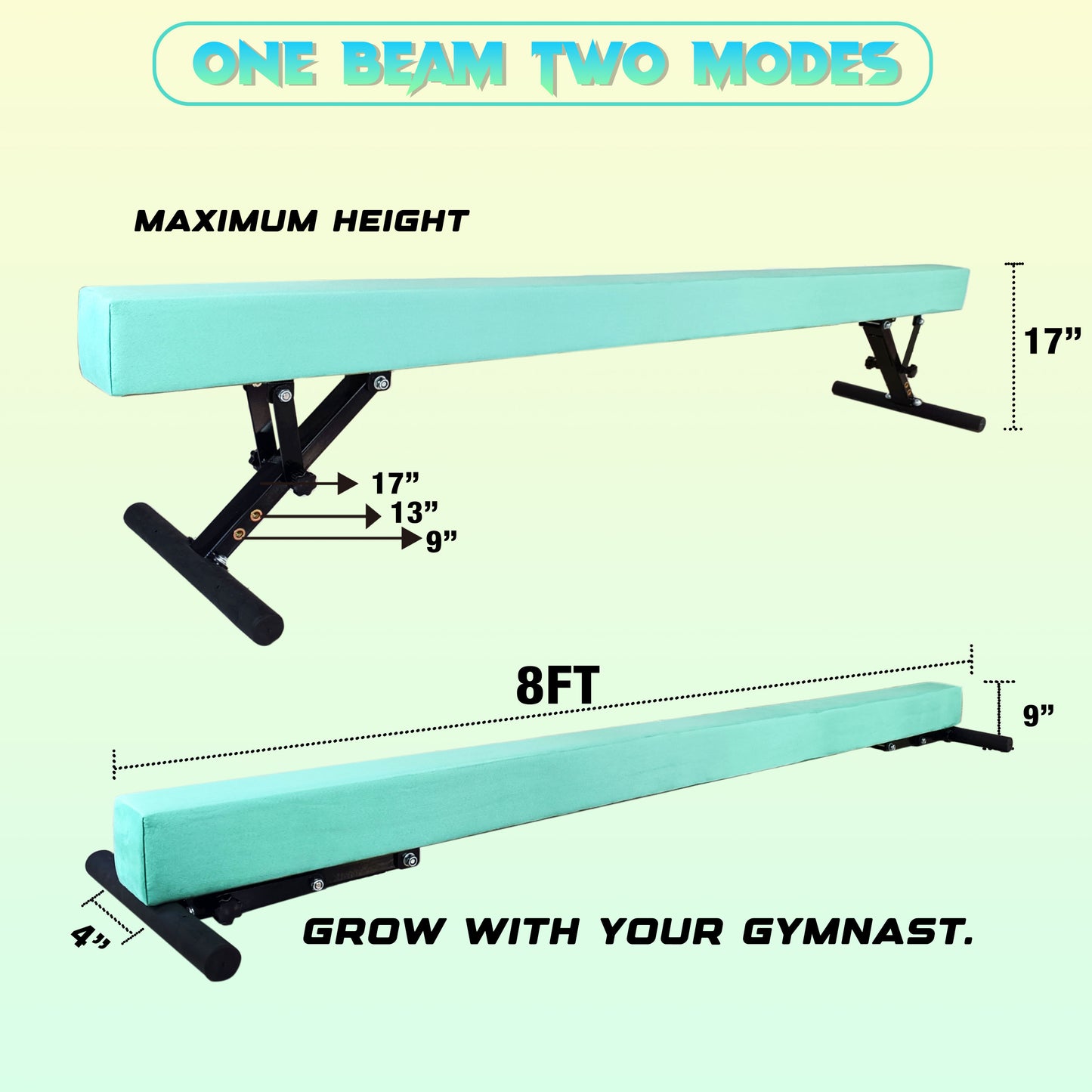 8ft Adjustable Balance Beam for Kids and Teenagers, Adjustable Heights 9"-17"