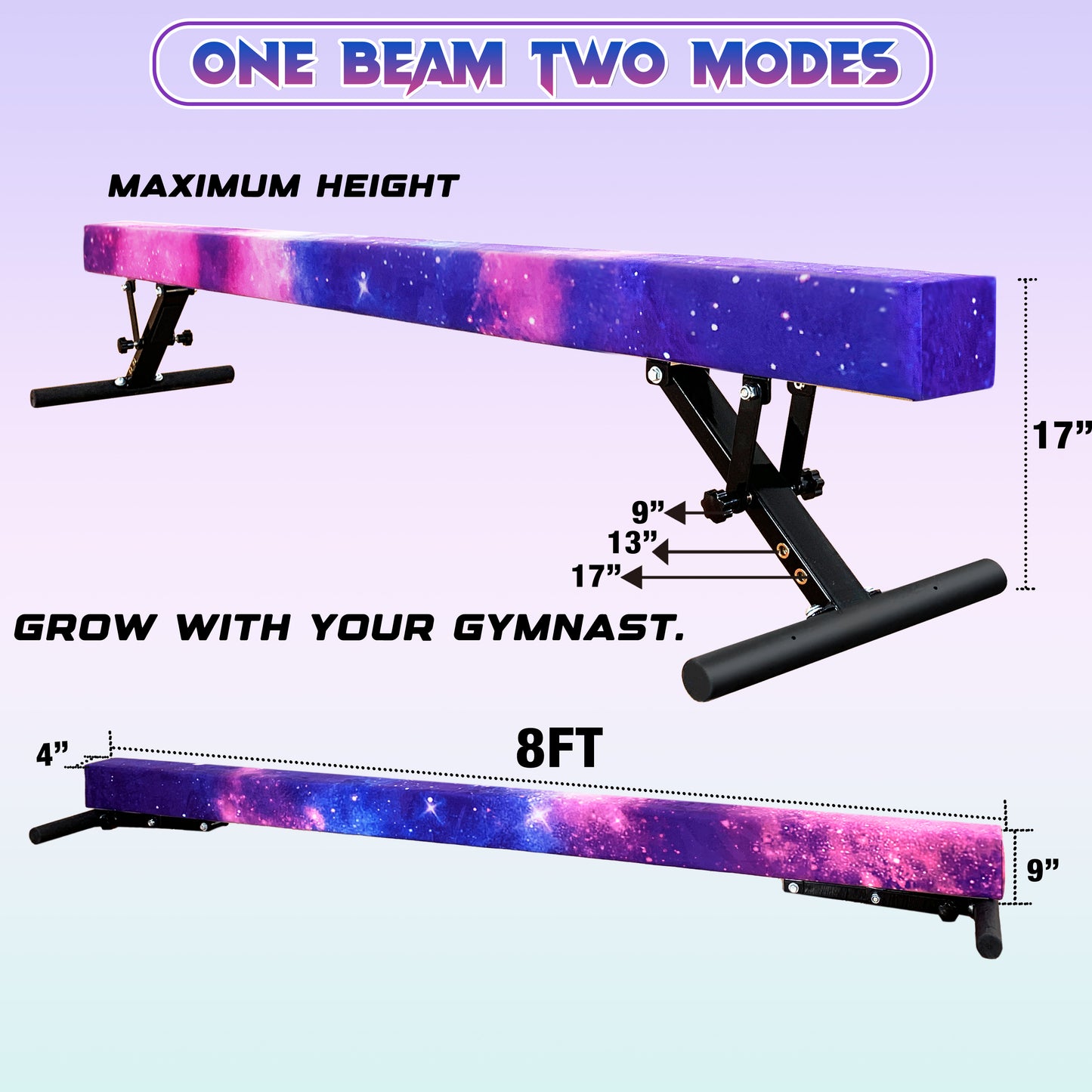8ft Adjustable Balance Beam for Kids and Teenagers, Adjustable Heights 9"-17"