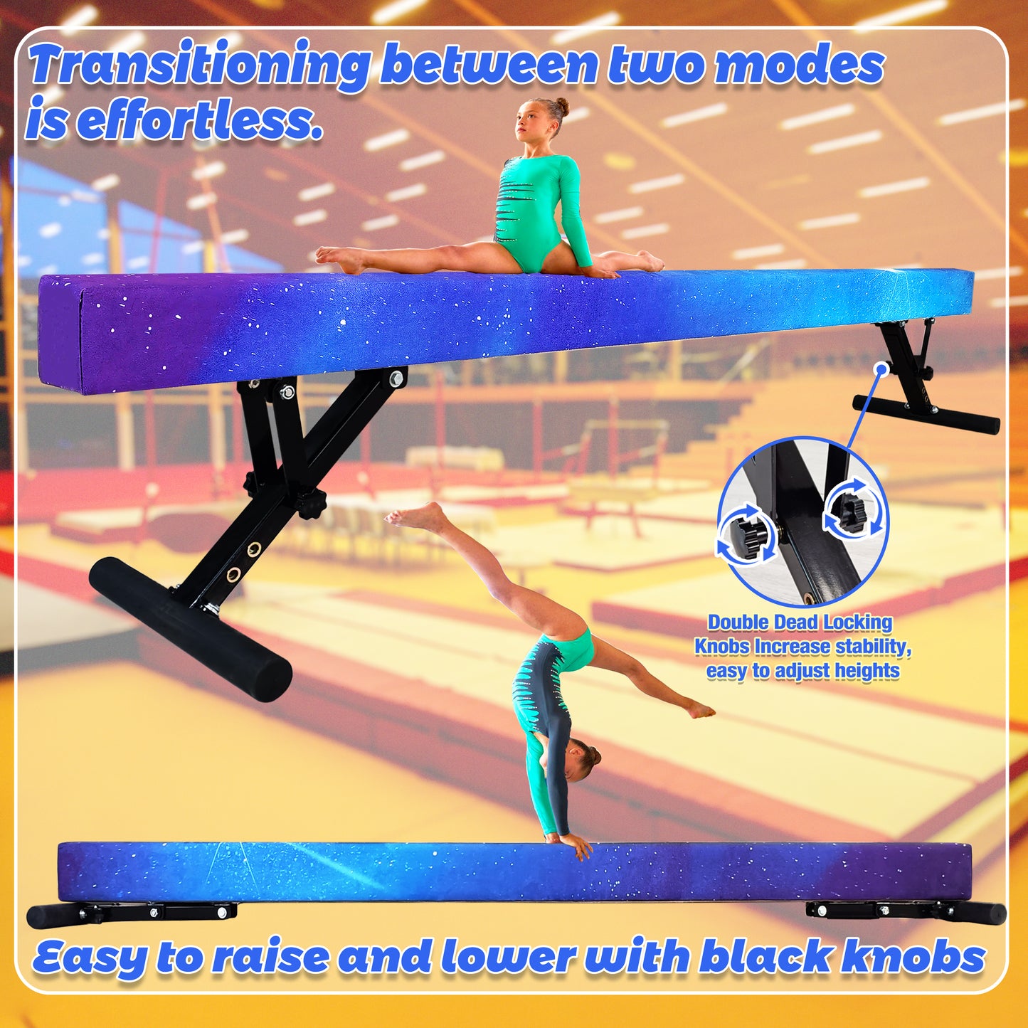 8ft Adjustable Balance Beam for Kids and Teenagers, Adjustable Heights 9"-17"