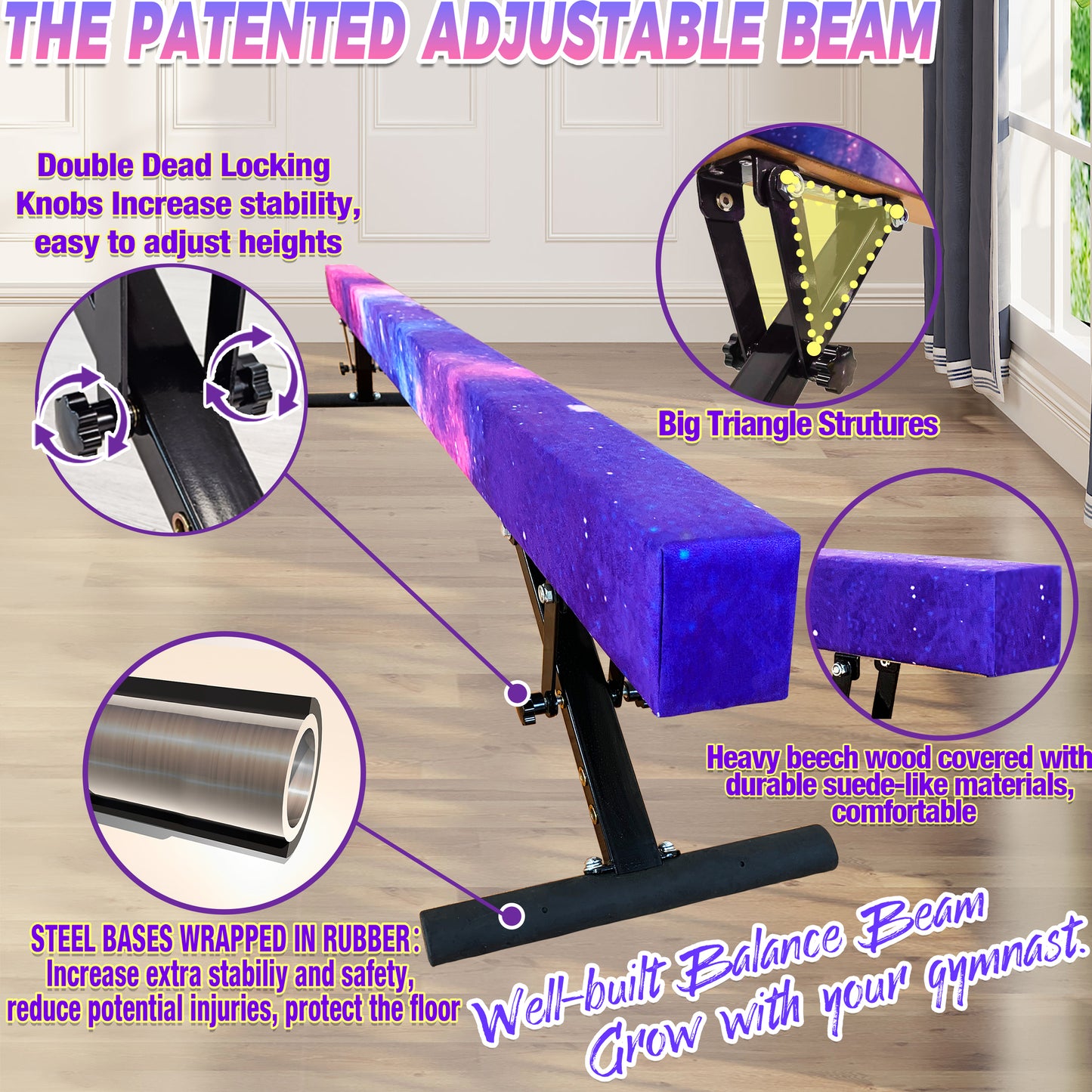 8ft Adjustable Balance Beam for Kids and Teenagers, Adjustable Heights 9"-17"