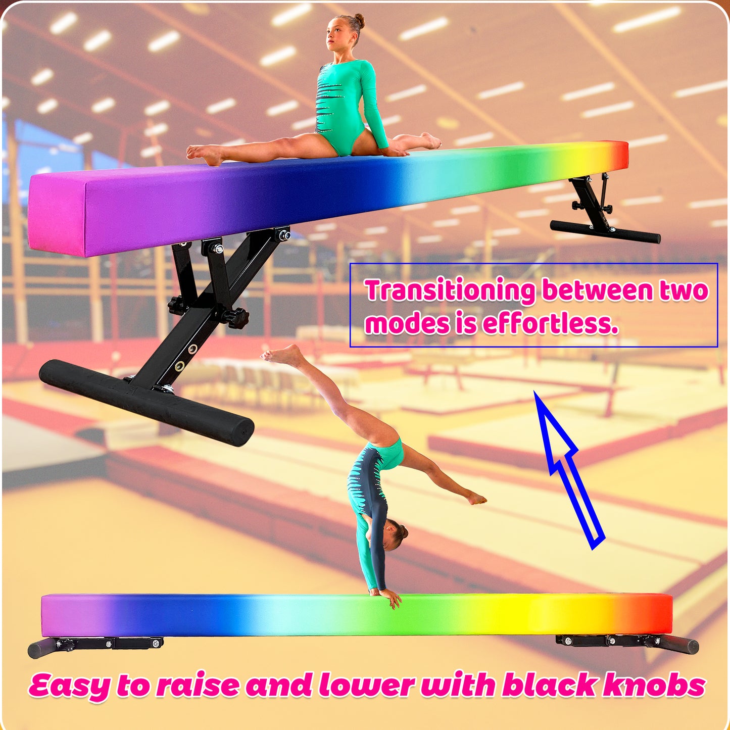 8ft Adjustable Balance Beam for Kids and Teenagers, Adjustable Heights 9"-17"