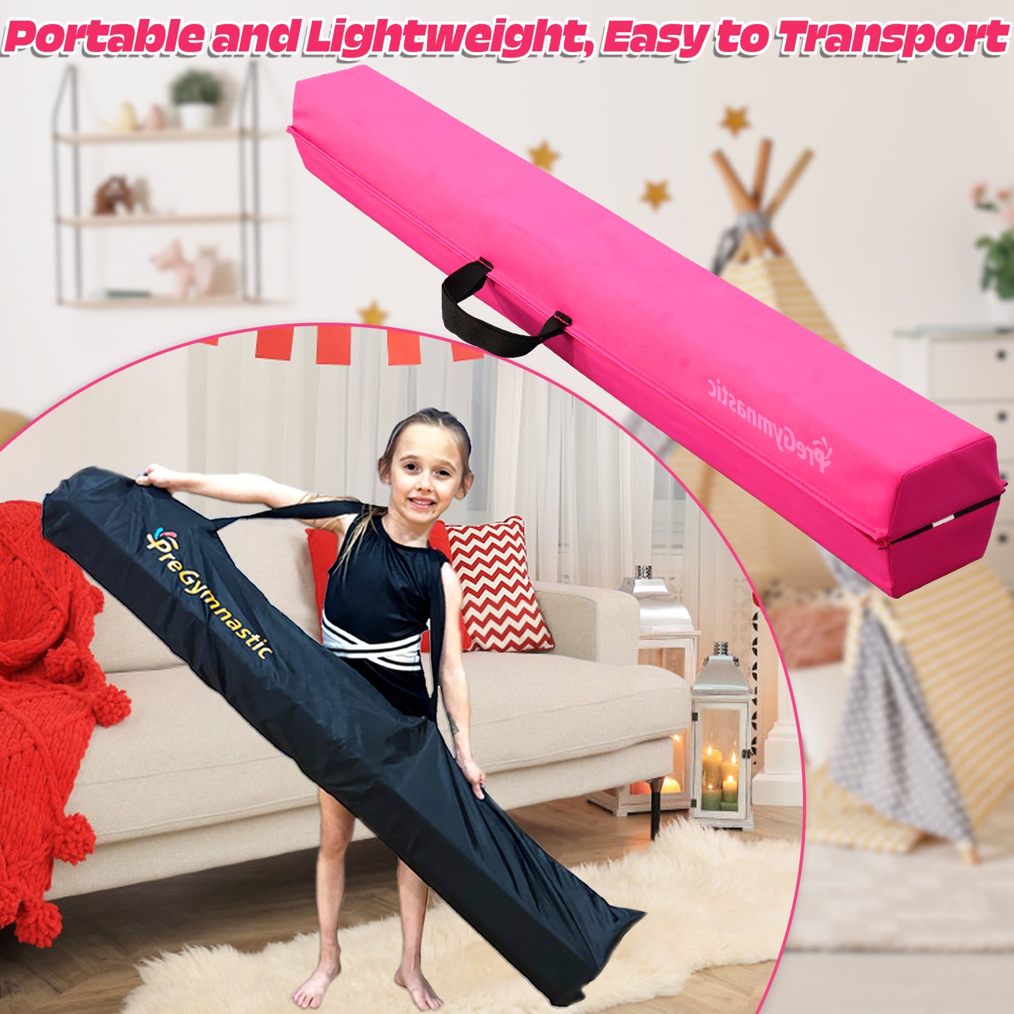 8 ft Folding Balance Beam for Kids, Gymnastics Beam