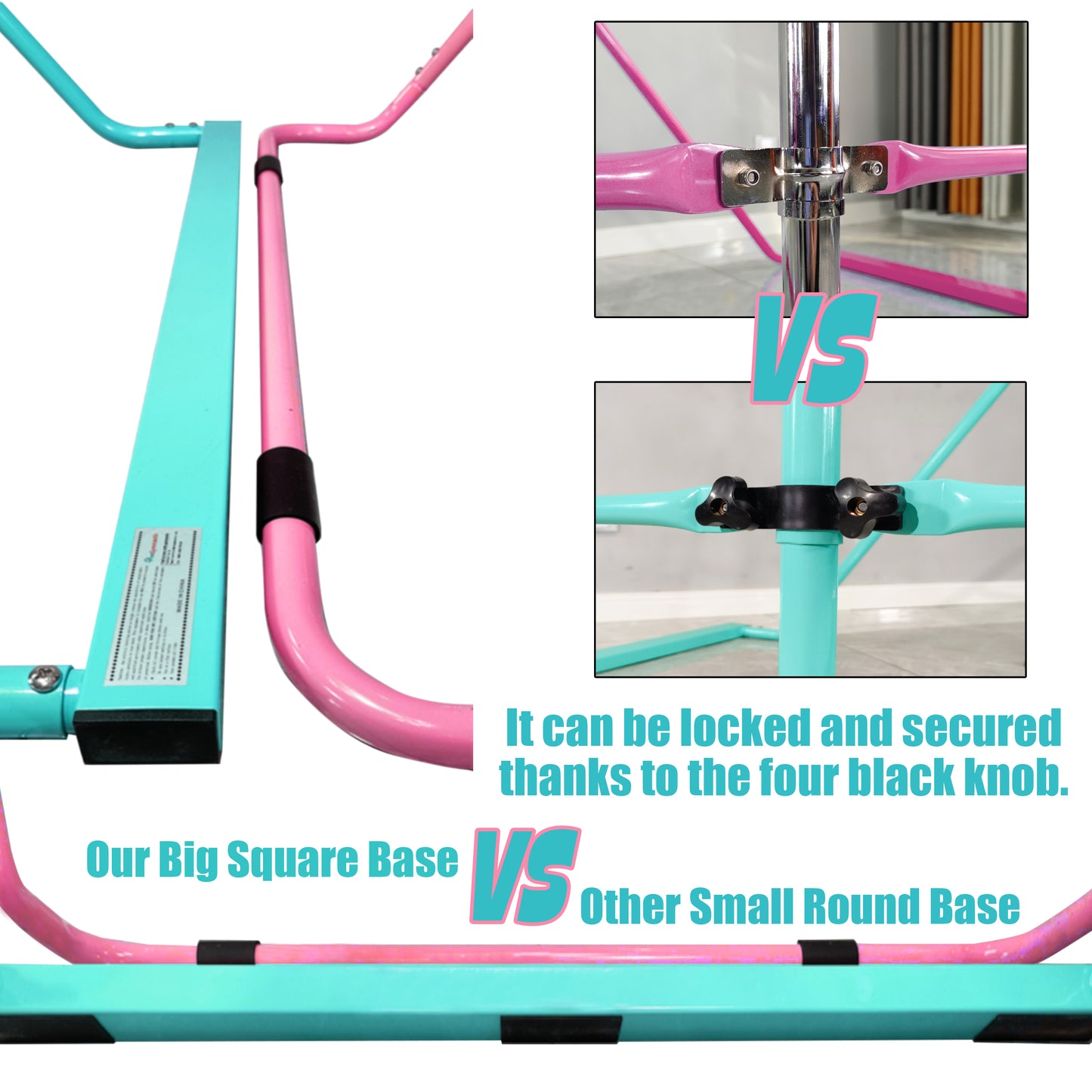 PreGymnastic Folding Gymnastics Bar with Mat for Kids Ages 3-8 Years Old with Rings in Teal
