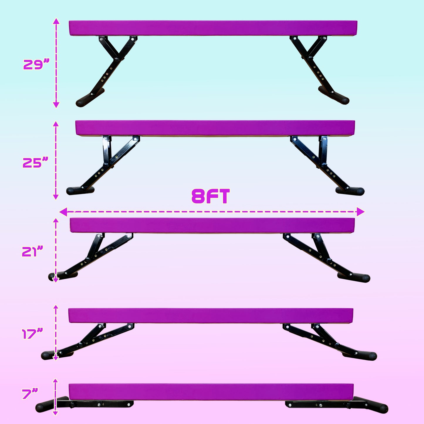 PreGymnastic 9"-27" Heights Adjustable Balance Beam, Off-ground Gymnastics Beam