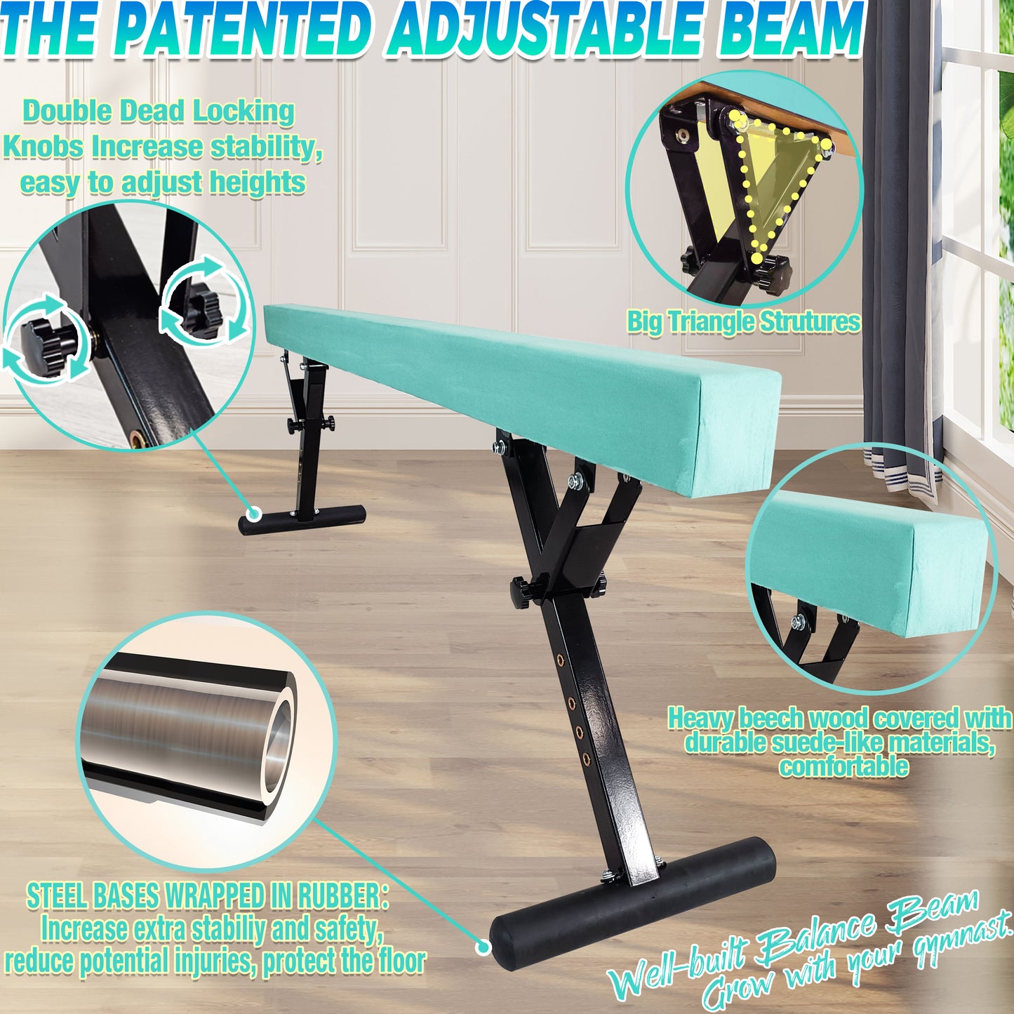 PreGymnastic 9"-27" Heights Adjustable Balance Beam, Off-ground Gymnastics Beam