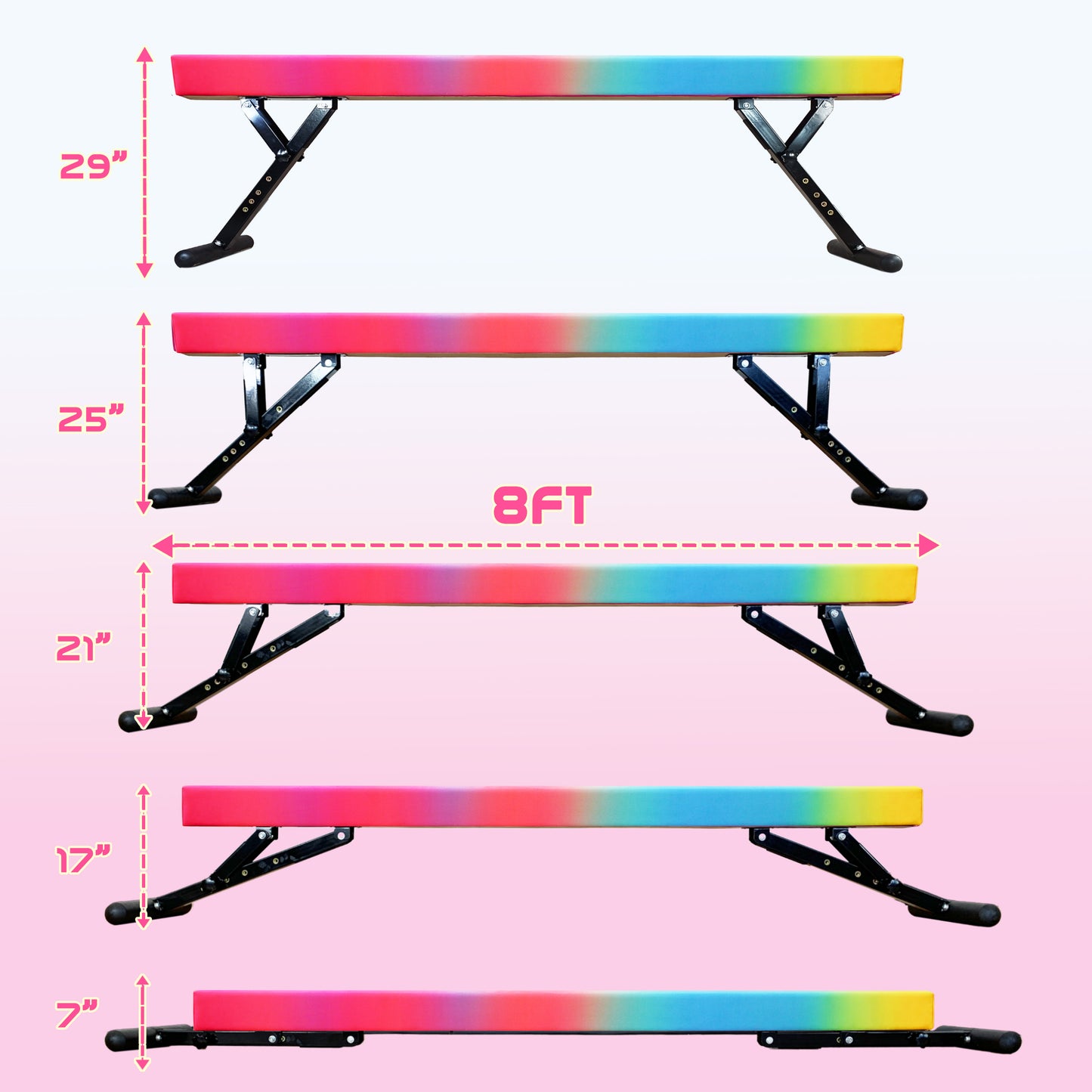 PreGymnastic 9"-27" Heights Adjustable Balance Beam, Off-ground Gymnastics Beam