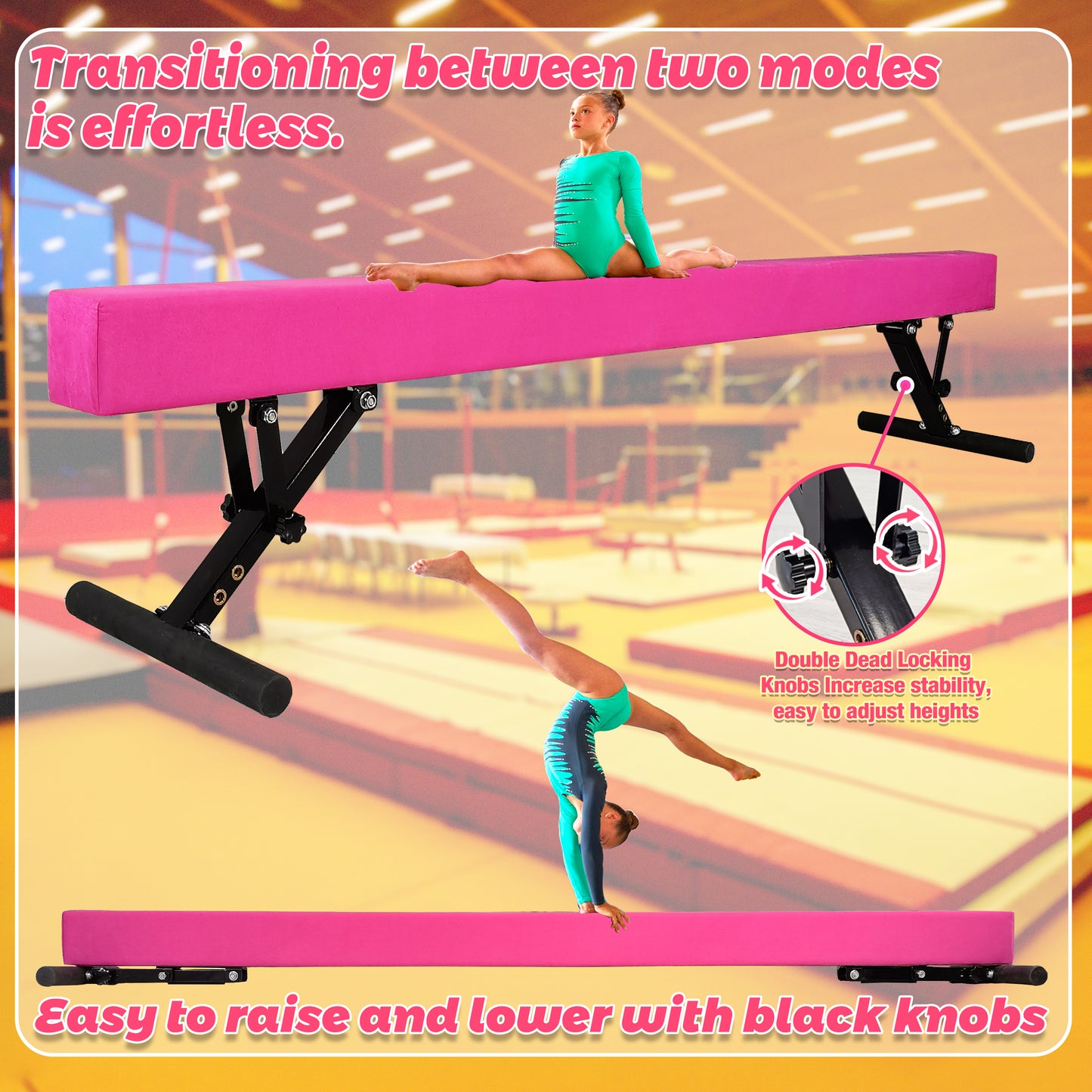 8ft Adjustable Balance Beam for Kids and Teenagers, Adjustable Heights 9"-17"