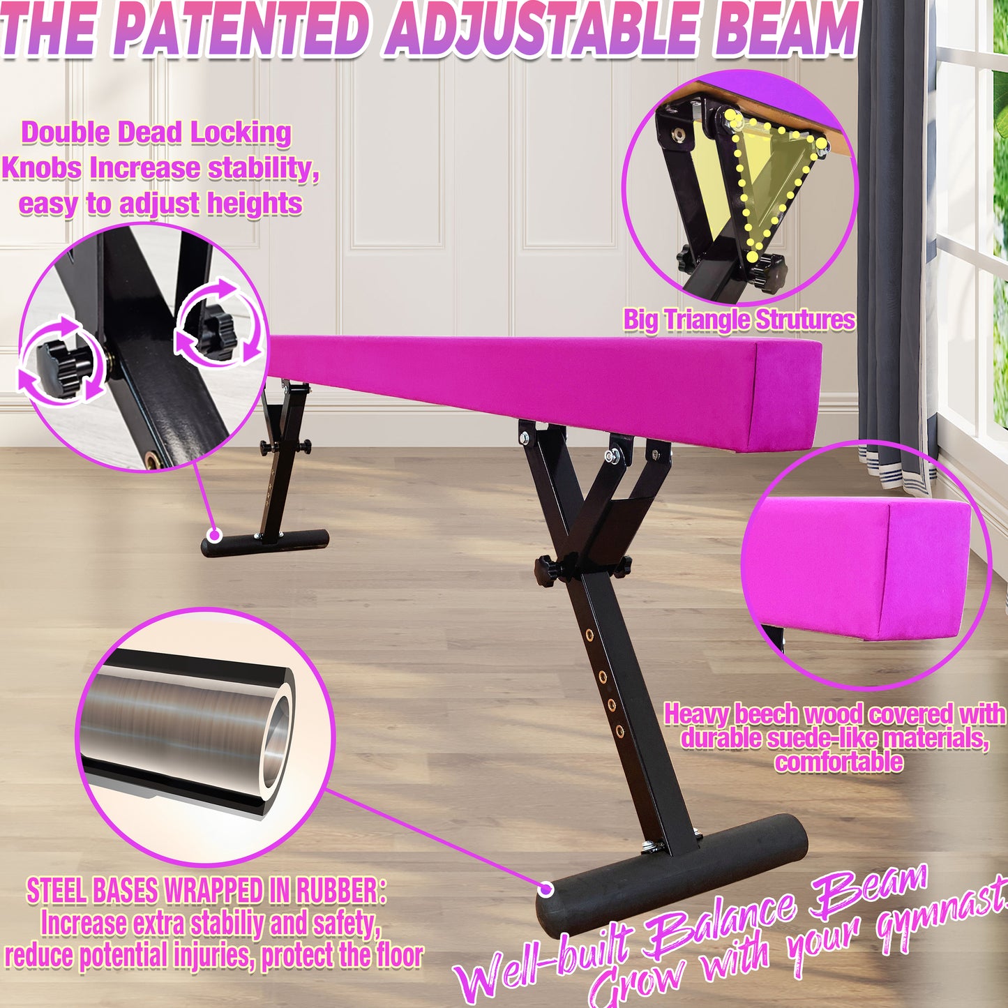 PreGymnastic 9"-27" Heights Adjustable Balance Beam, Off-ground Gymnastics Beam