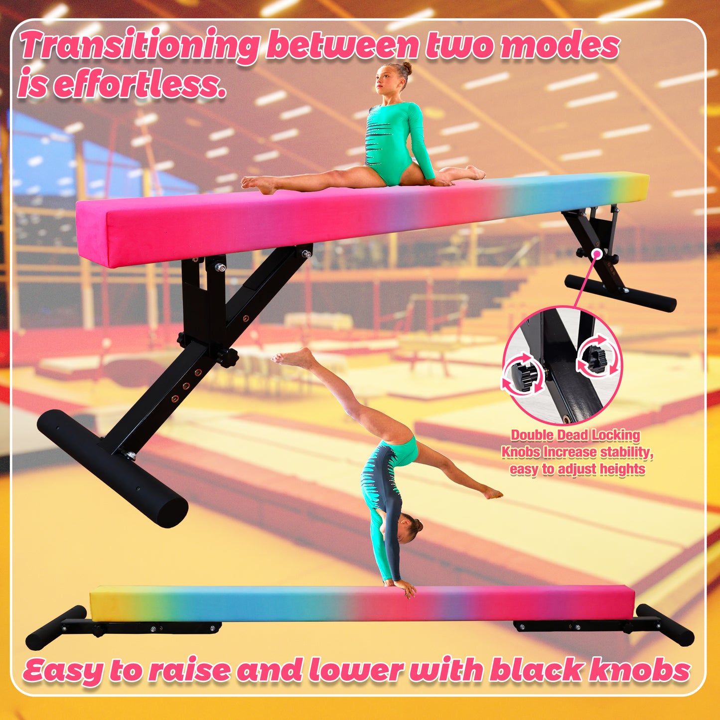 PreGymnastic 9"-27" Heights Adjustable Balance Beam, Off-ground Gymnastics Beam