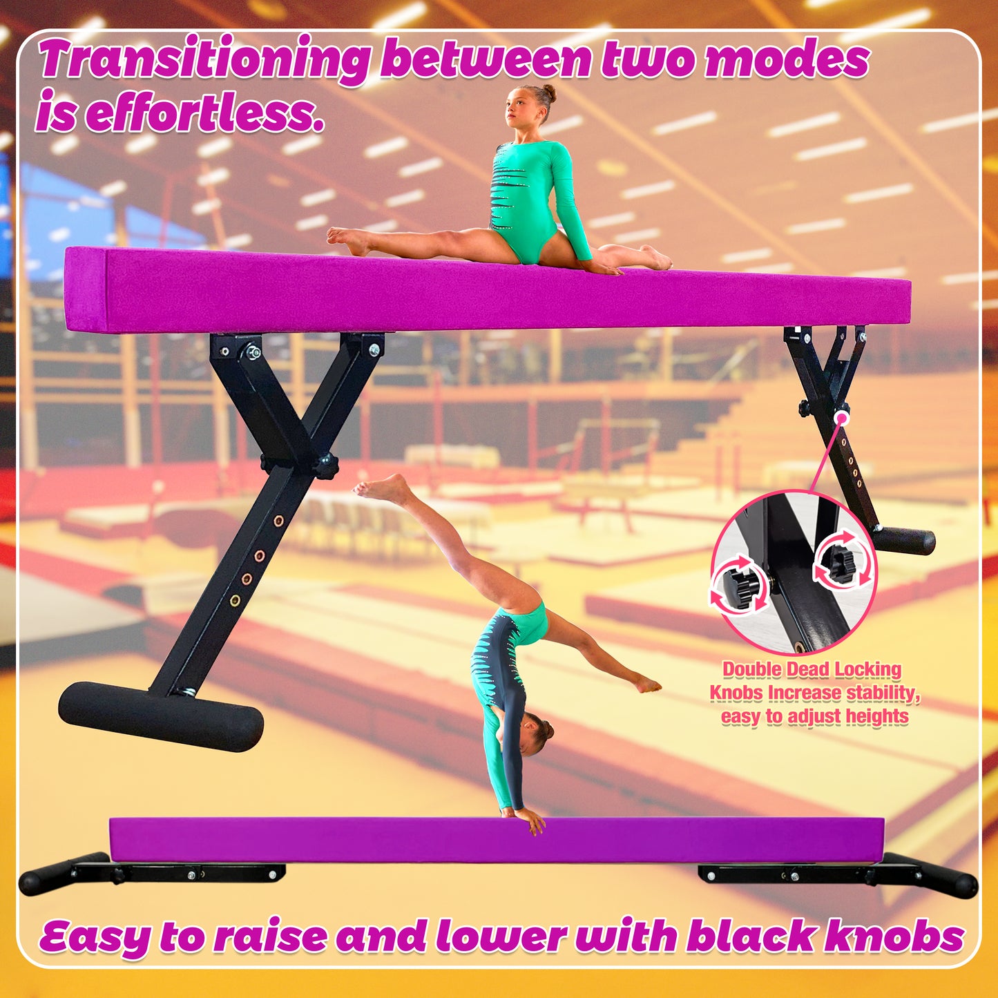 PreGymnastic 9"-27" Heights Adjustable Balance Beam, Off-ground Gymnastics Beam