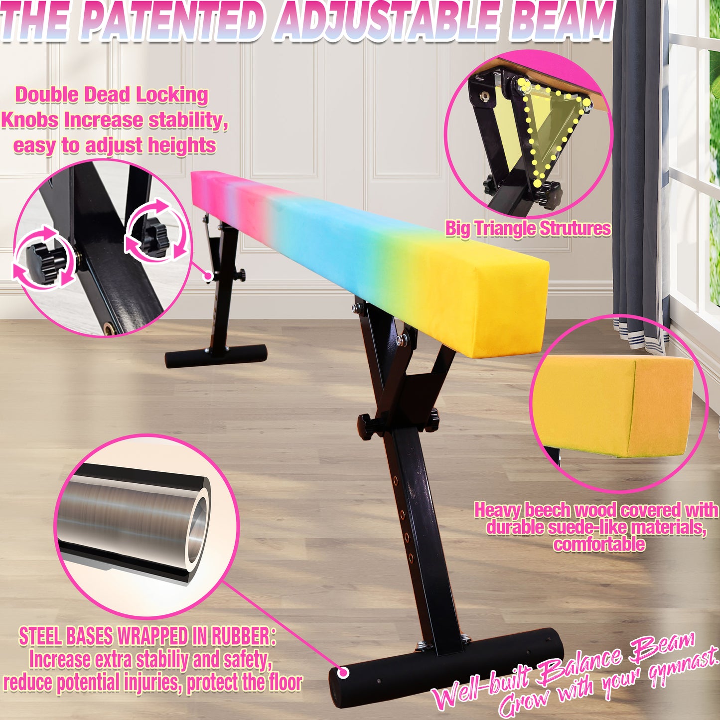 PreGymnastic 9"-27" Heights Adjustable Balance Beam, Off-ground Gymnastics Beam