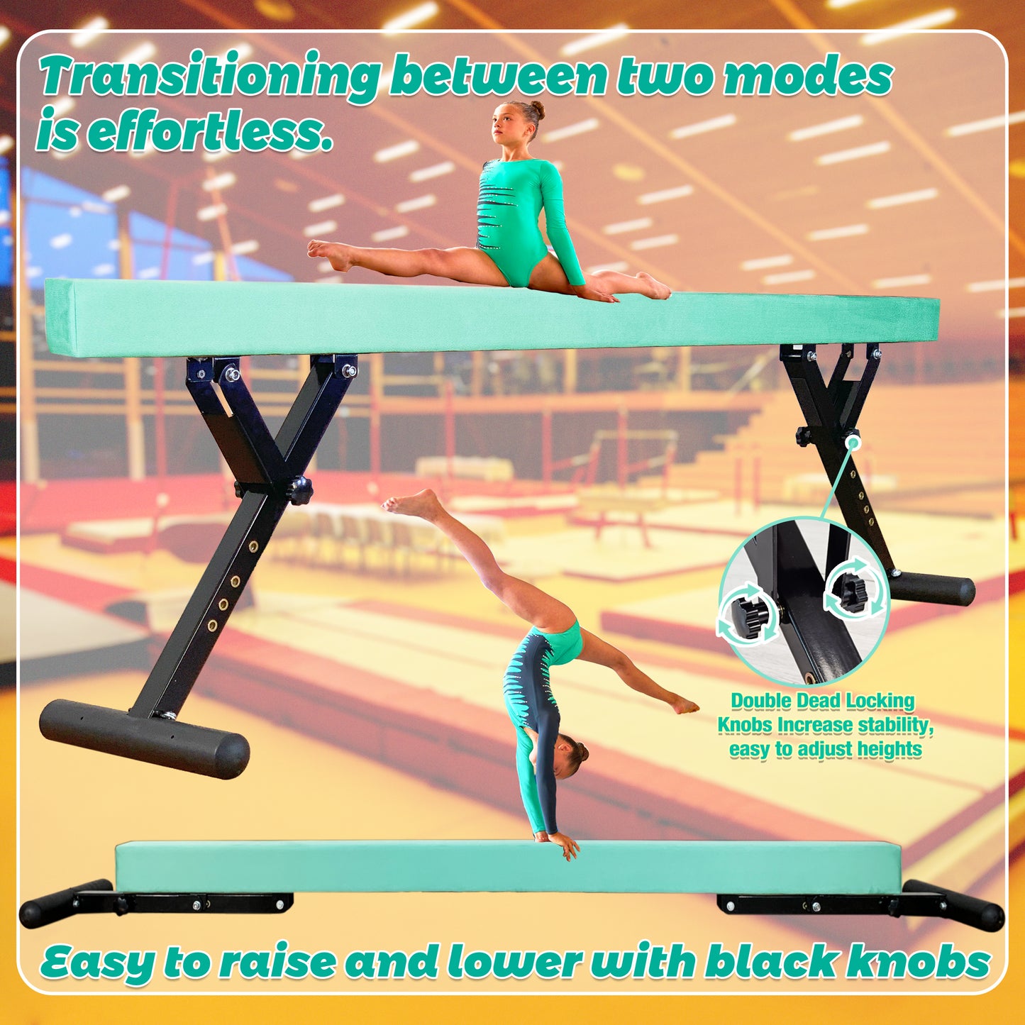 PreGymnastic 9"-27" Heights Adjustable Balance Beam, Off-ground Gymnastics Beam