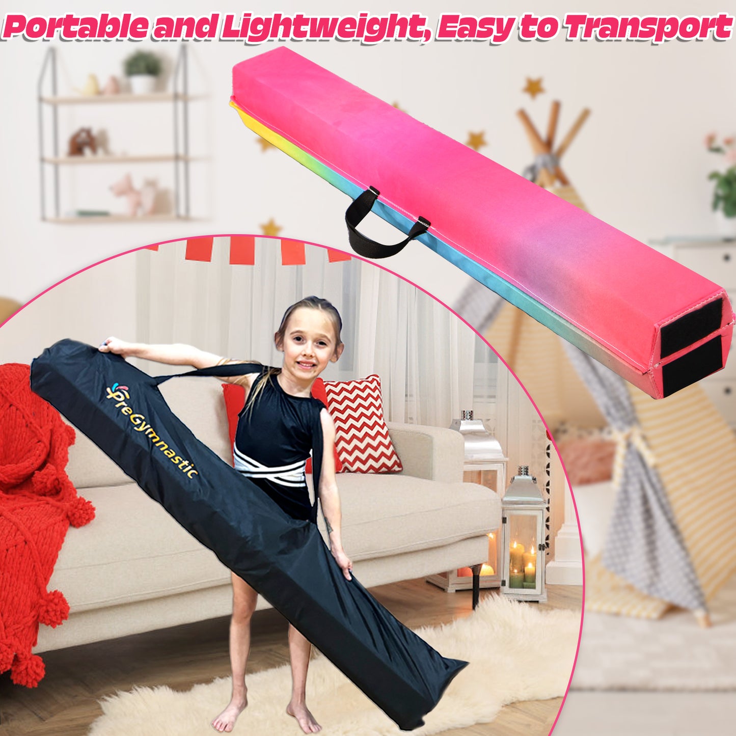 8 ft Folding Balance Beam for Kids, Gymnastics Beam