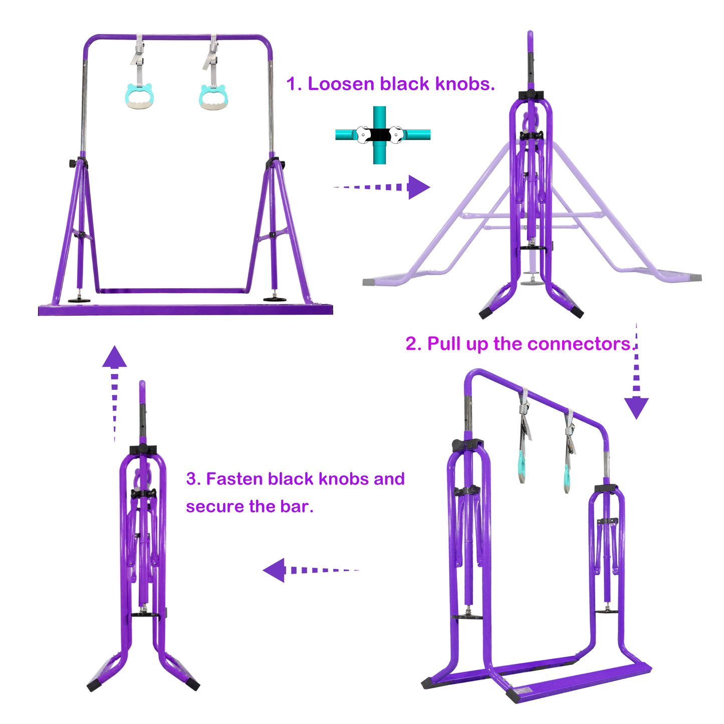 PreGymnastic Folding Gymnastics Bar with Mat for Kids with Mat in Violet