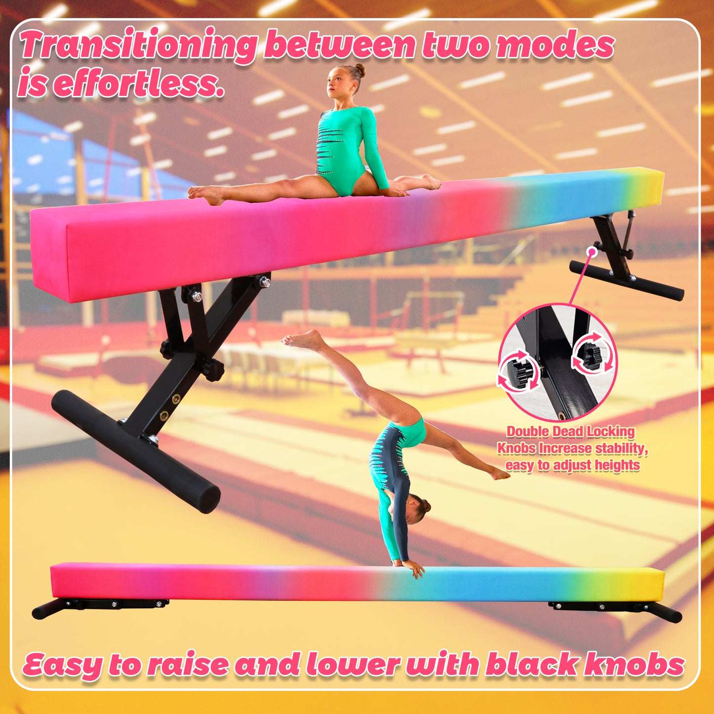 8ft Adjustable Balance Beam for Kids and Teenagers, Adjustable Heights 9"-17"