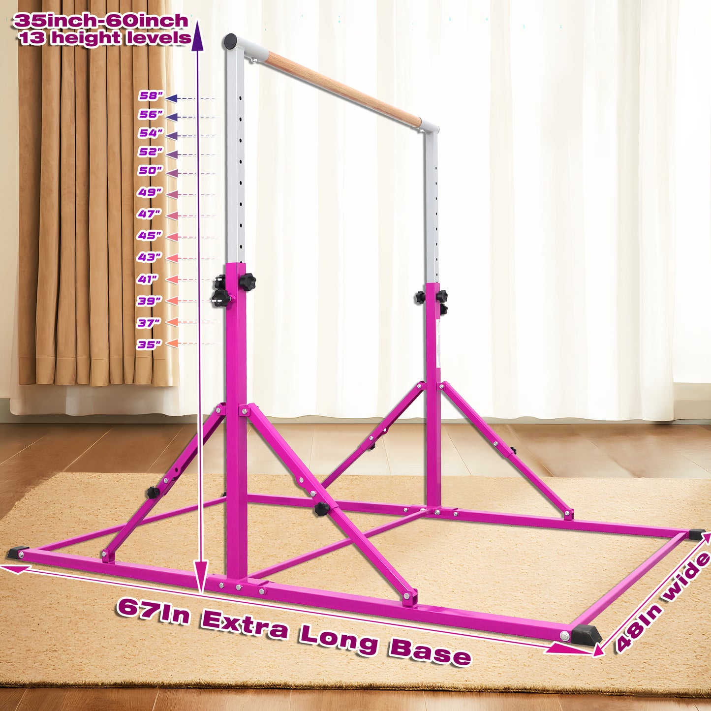PreGymnastic Foldable Gymnastics Bar for Kids Ages 3-12 Years Old in Purple