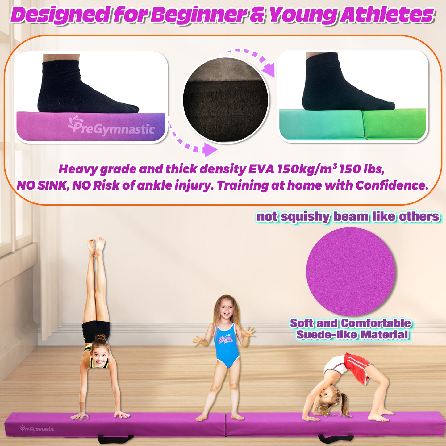8 ft Folding Balance Beam for Kids, Gymnastics Beam