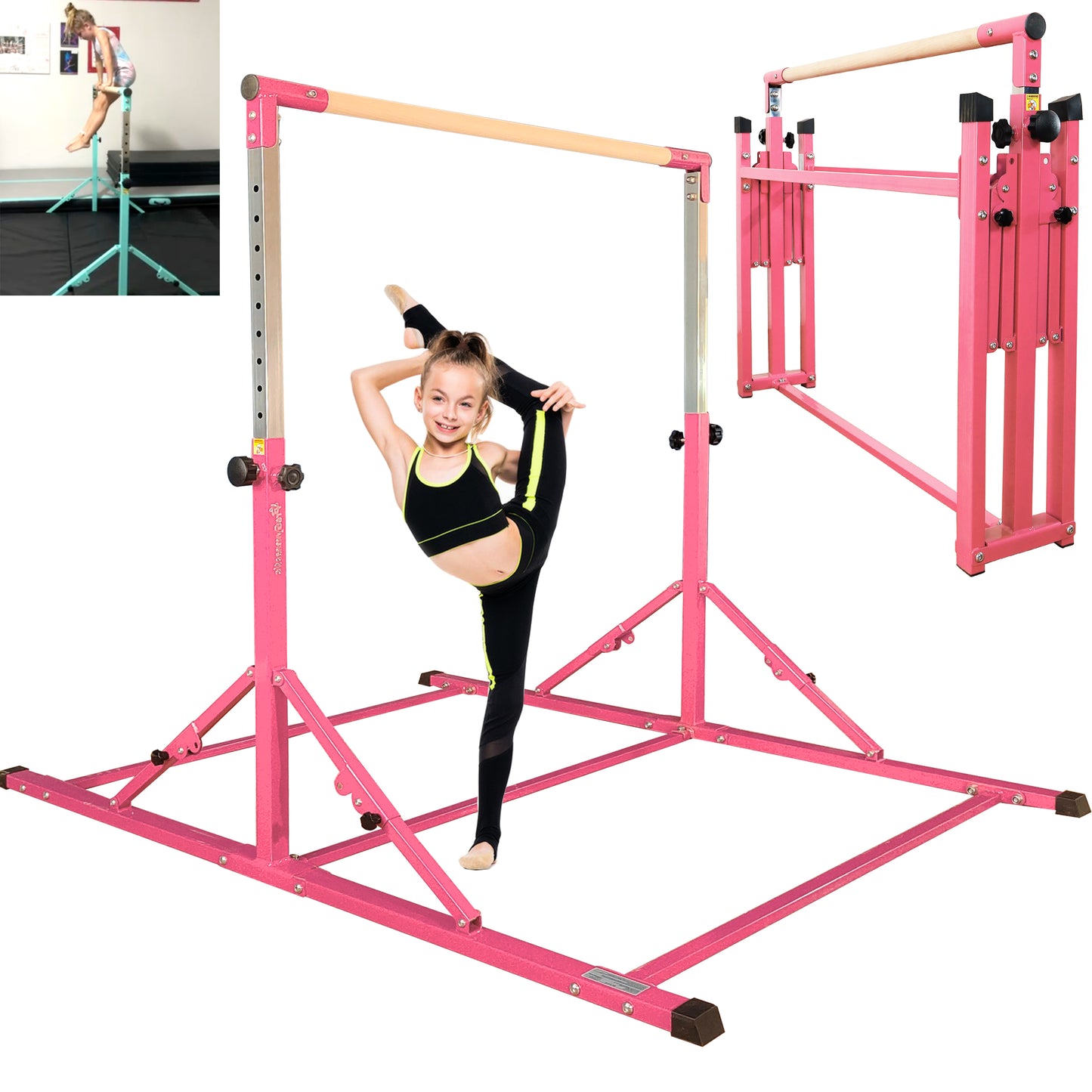 6 FT Foldable Gymnastics Bar for Kids and Teenagers 3-18 in Hot Pink