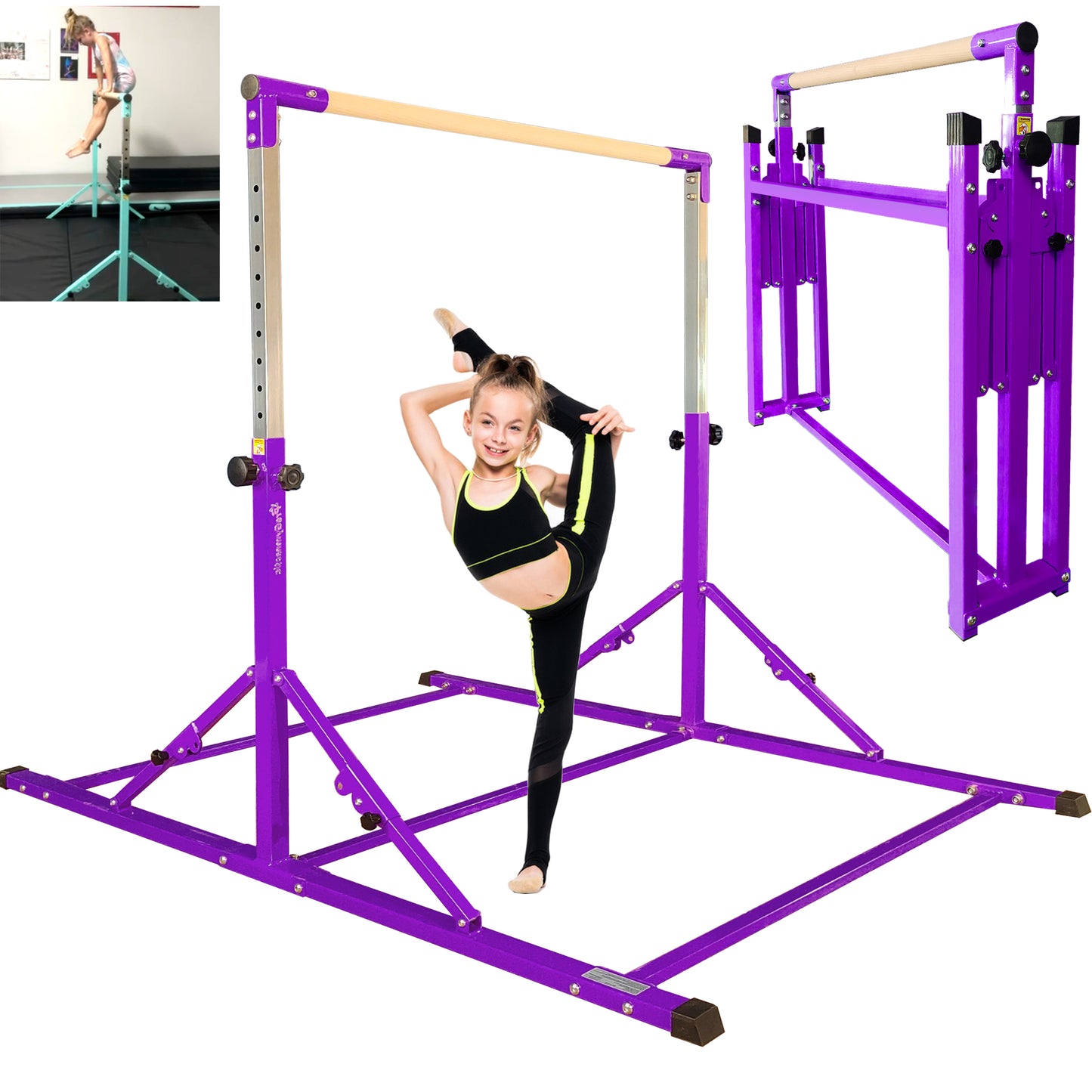 6 FT Foldable Gymnastics Bar for Kids and Teenagers Ages 3-18 in Violet