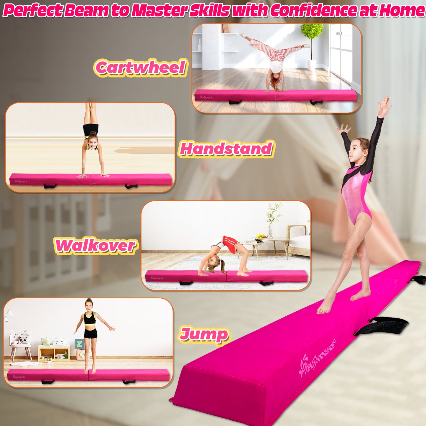 8 ft Folding Balance Beam for Kids, Gymnastics Beam