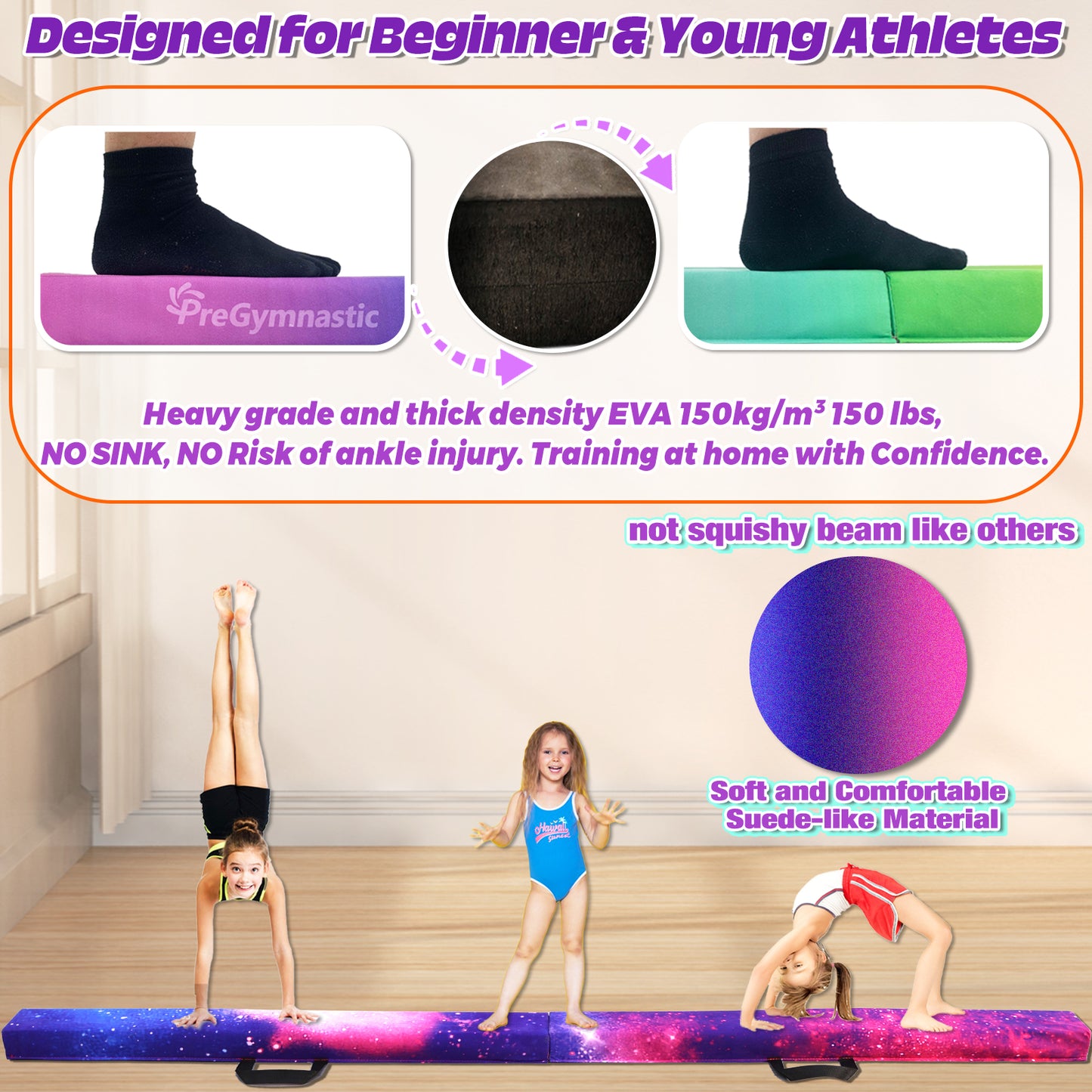 8 ft Folding Balance Beam for Kids, Gymnastics Beam