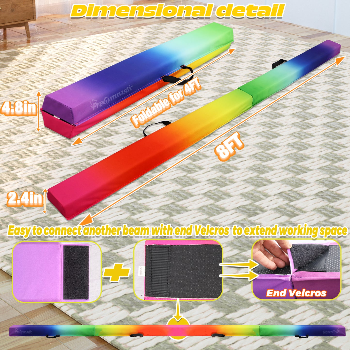 8 ft Folding Balance Beam for Kids, Gymnastics Beam