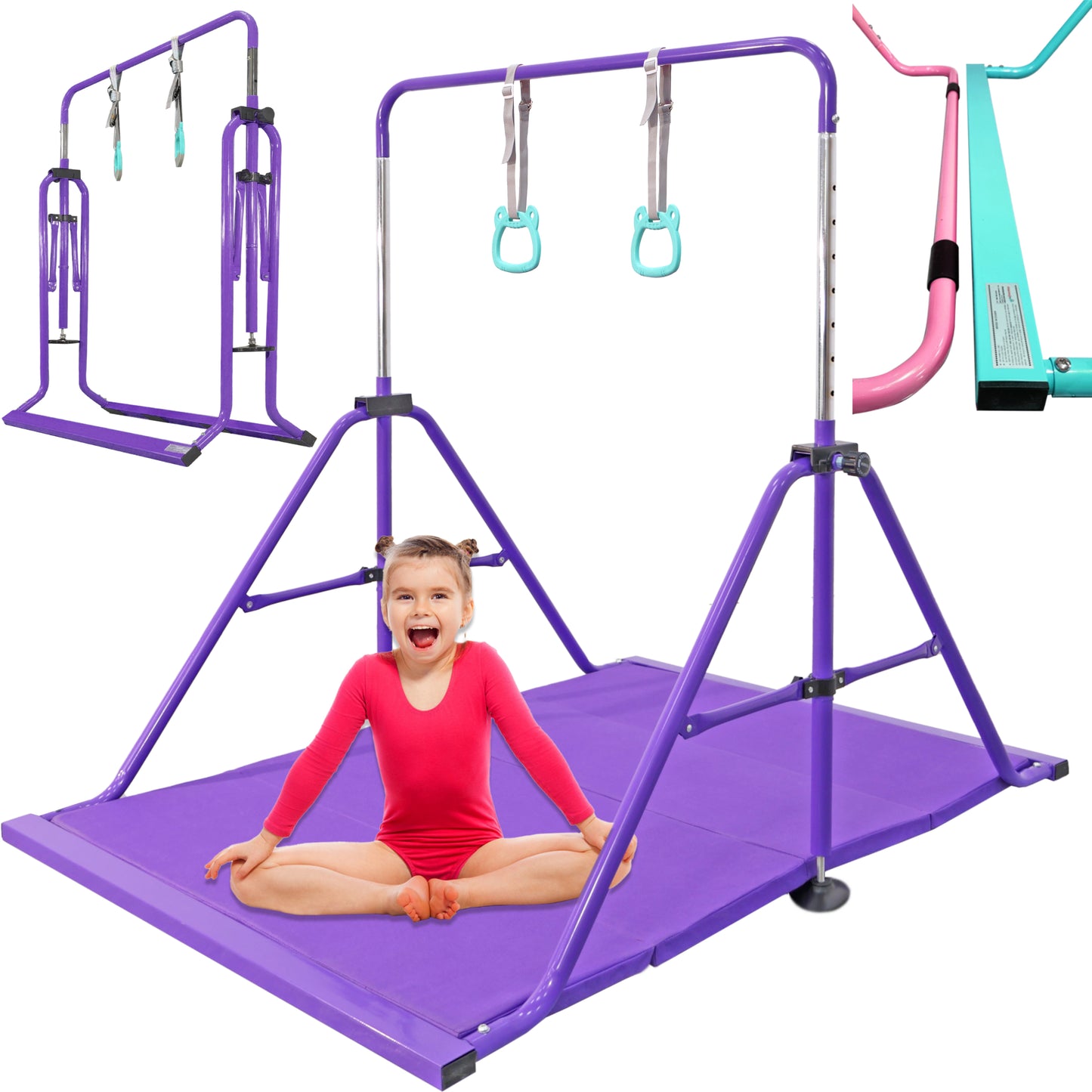 PreGymnastic Folding Gymnastics Bar with Mat for Kids with Mat in Violet