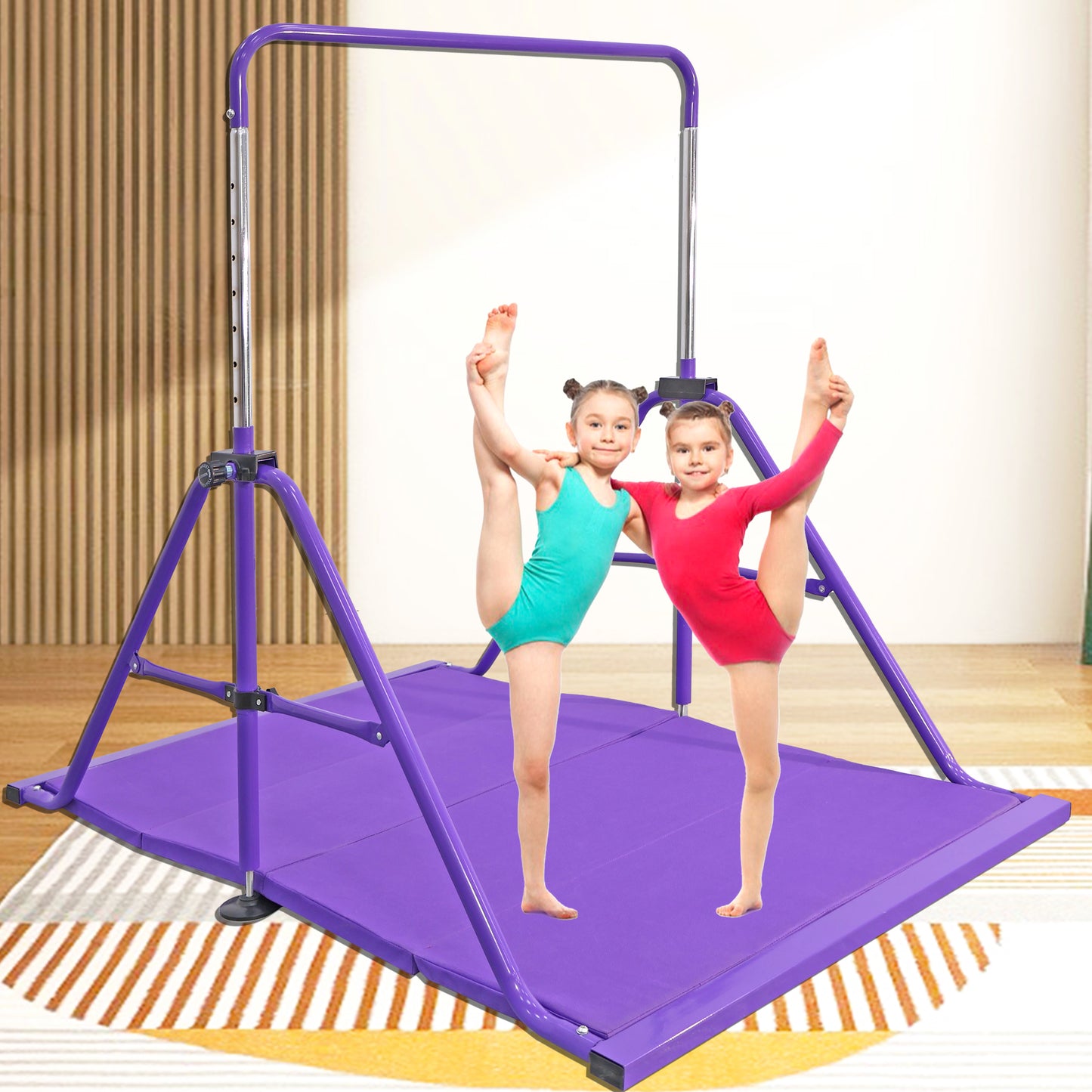 PreGymnastic Folding Gymnastics Bar with Mat for Kids with Mat in Violet