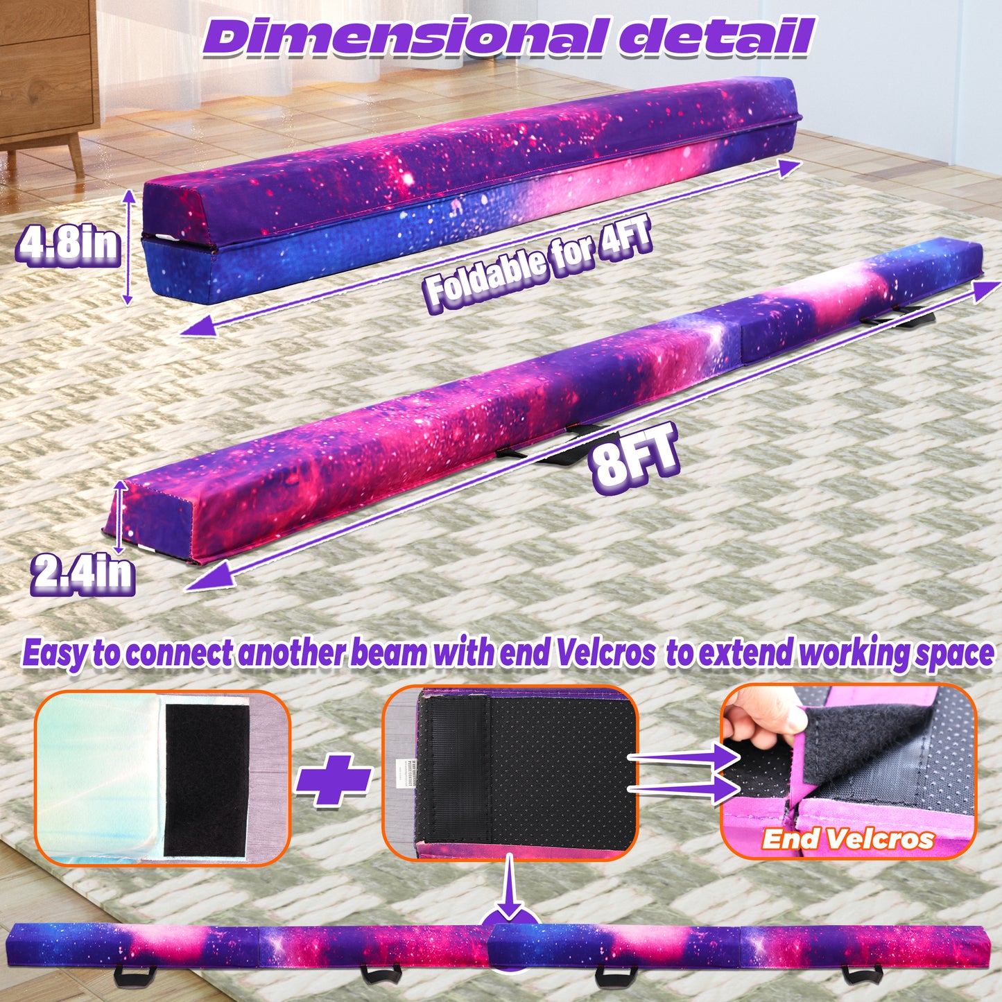 8 ft Folding Balance Beam for Kids, Gymnastics Beam