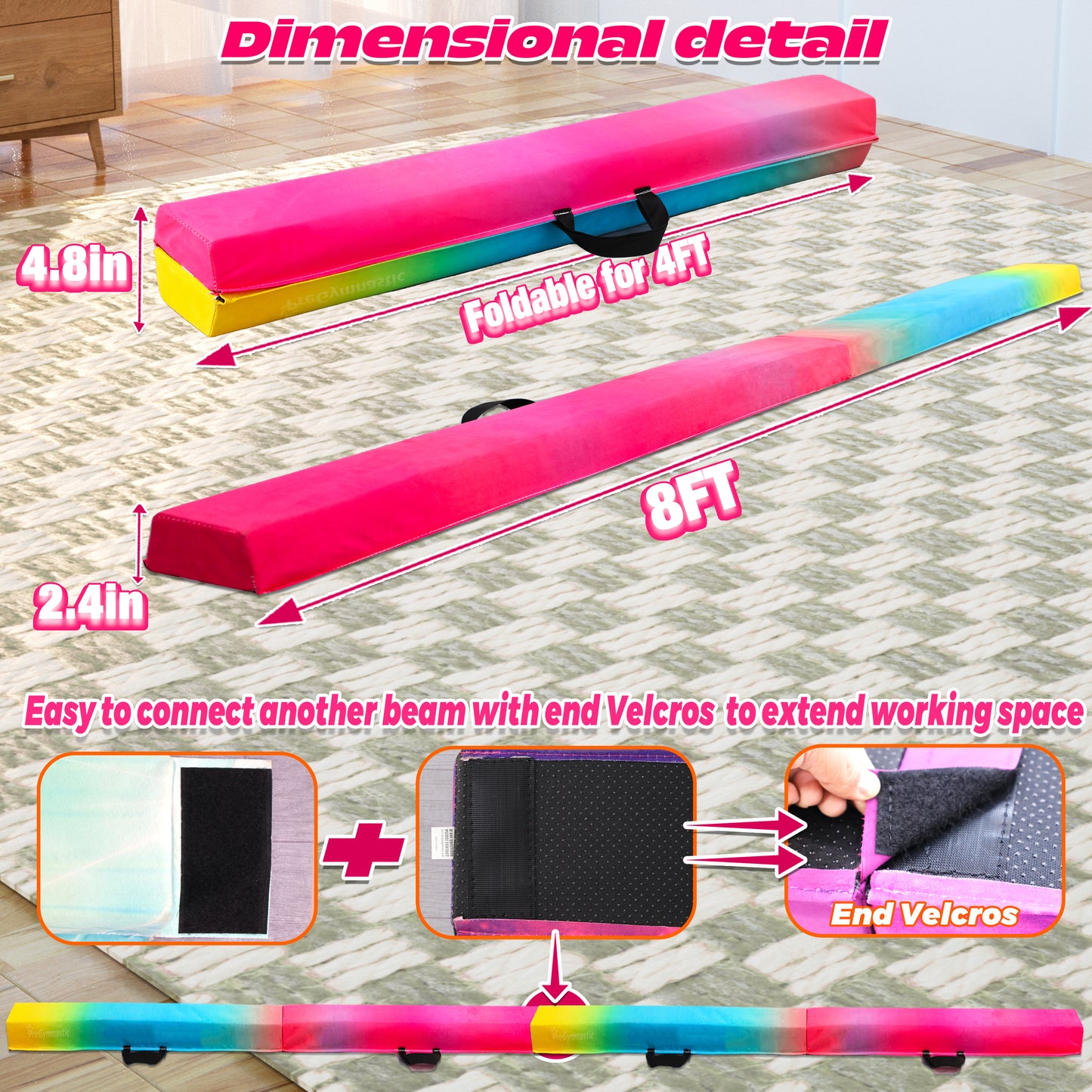 8 ft Folding Balance Beam for Kids, Gymnastics Beam