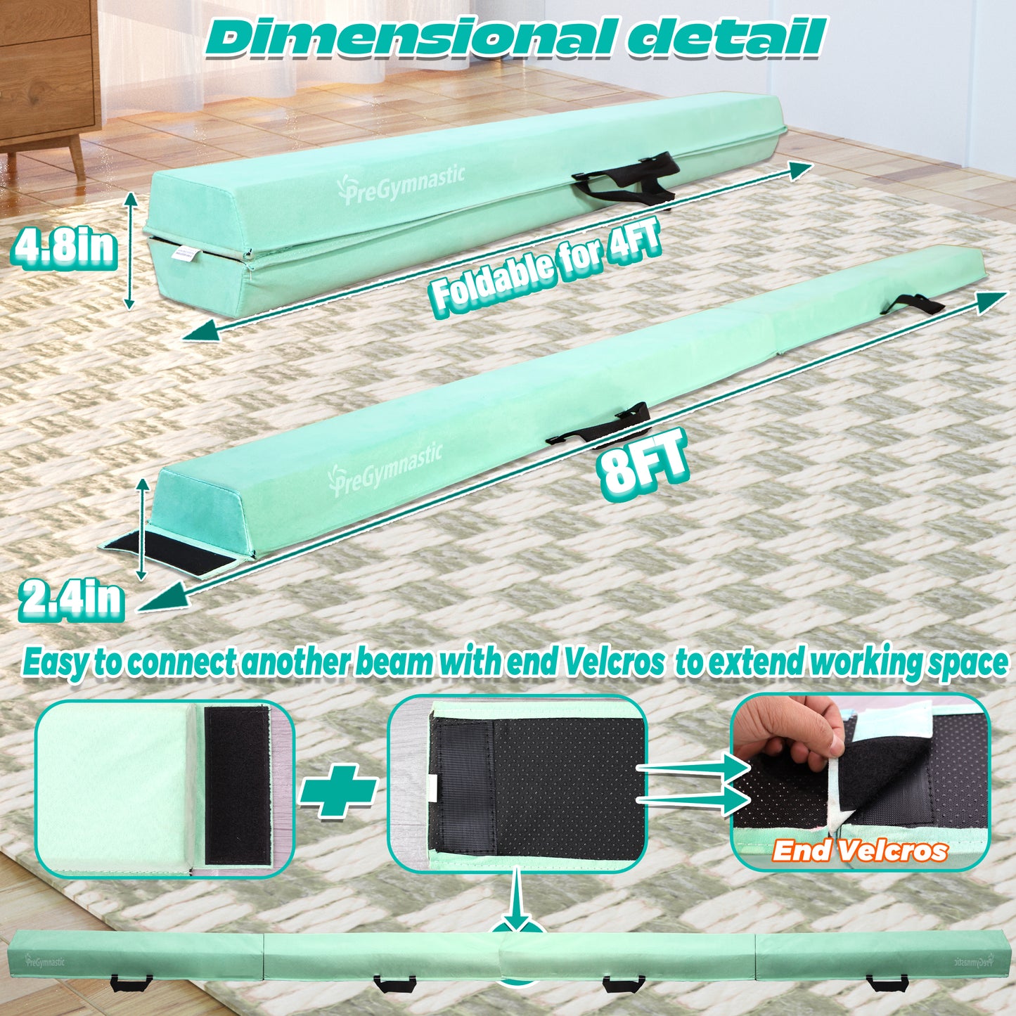 8 ft Folding Balance Beam for Kids, Gymnastics Beam