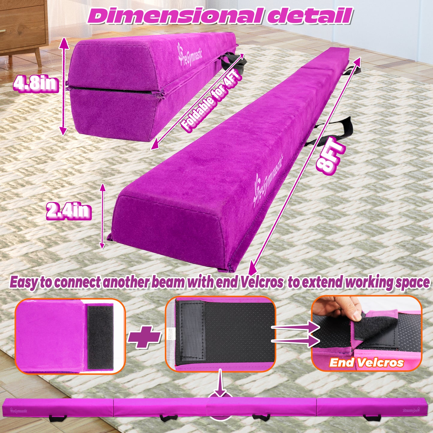 8 ft Folding Balance Beam for Kids, Gymnastics Beam