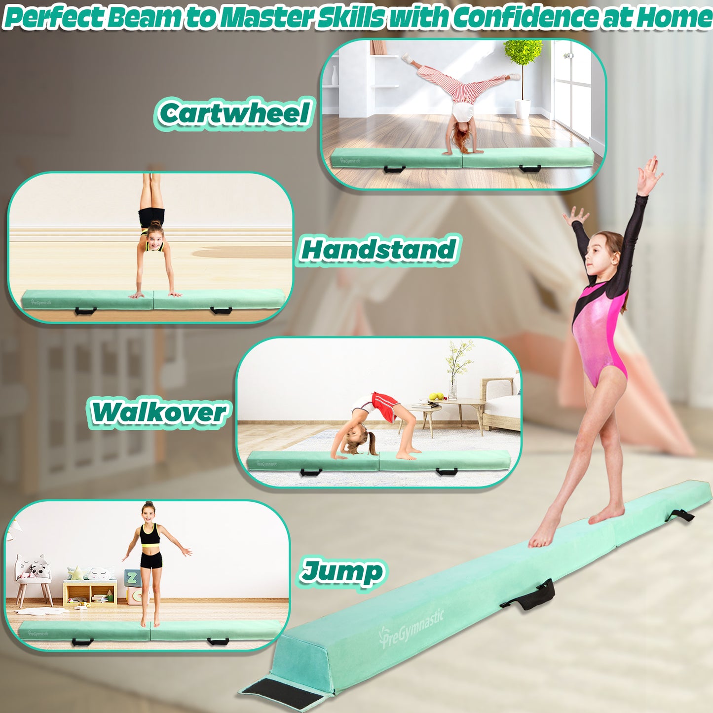 8 ft Folding Balance Beam for Kids, Gymnastics Beam