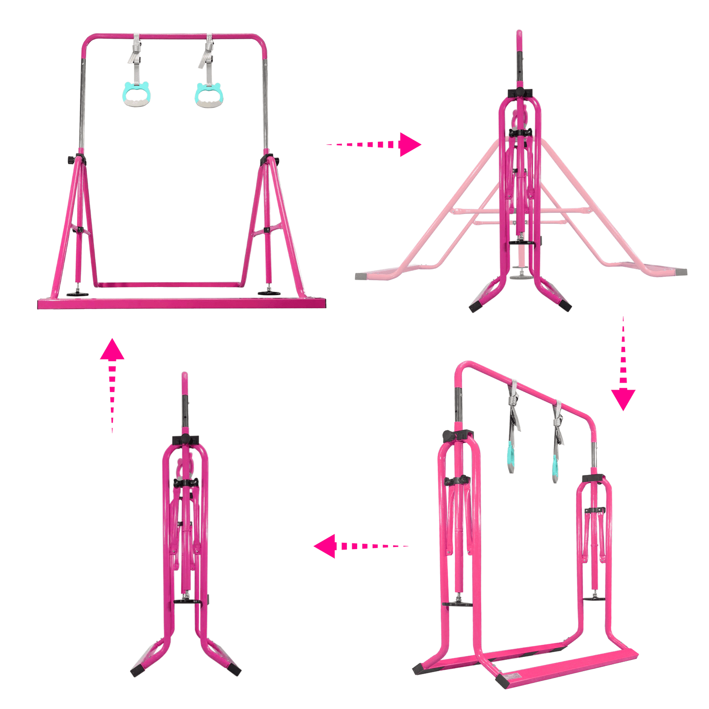 PreGymnastic Folding Gymnastics Bar for Kids Ages 3-8 Years Old with Rings in Hot Purple