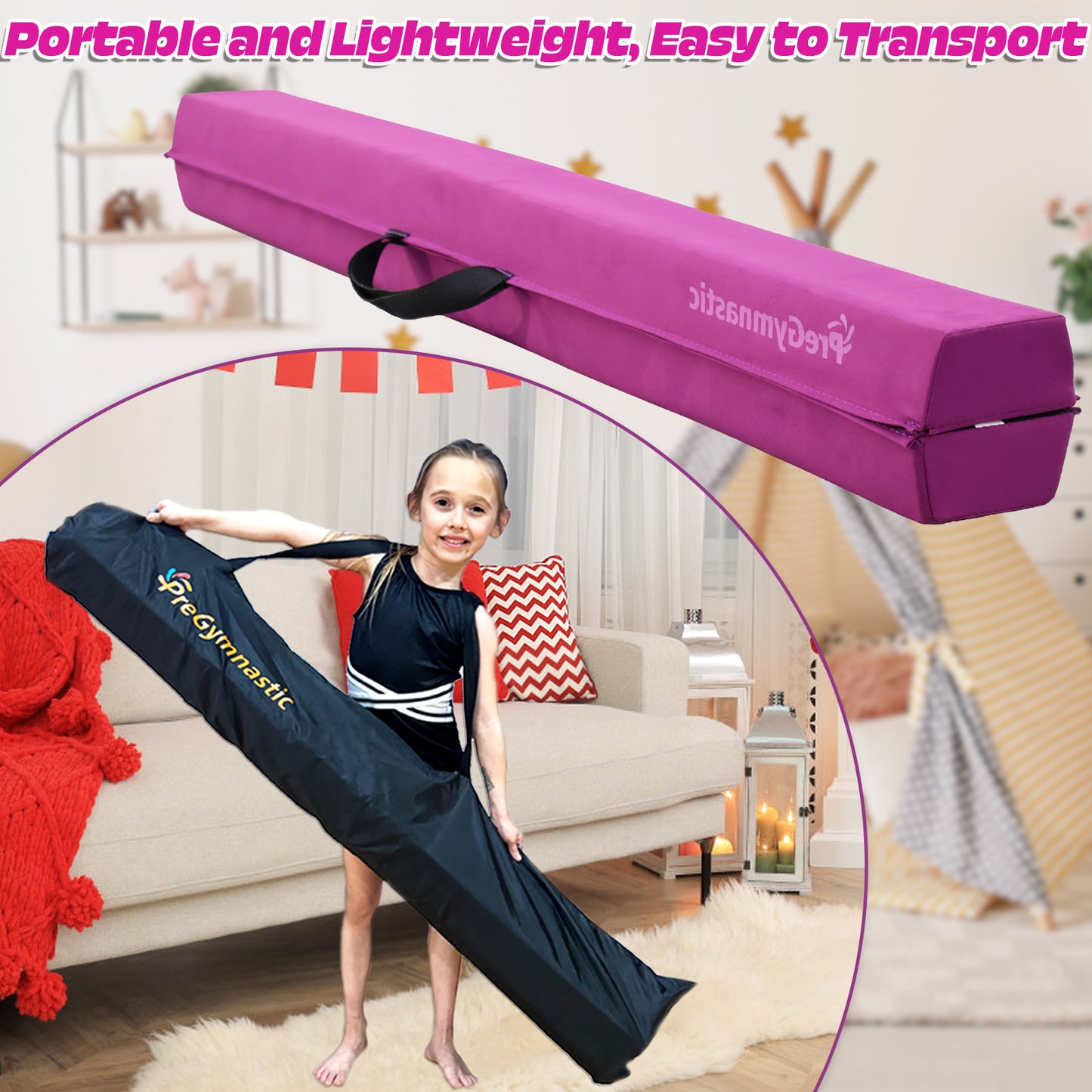 8 ft Folding Balance Beam for Kids, Gymnastics Beam