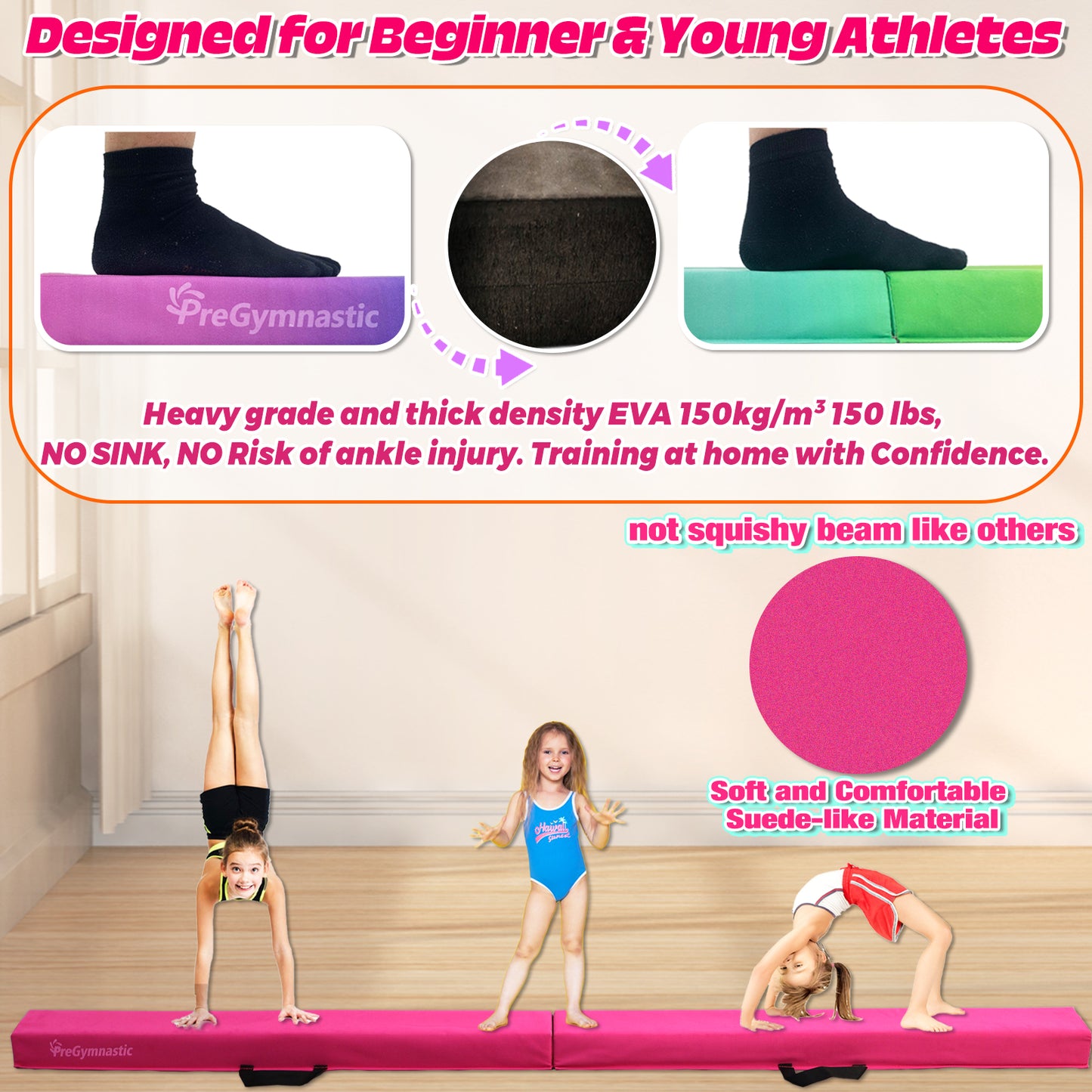 8 ft Folding Balance Beam for Kids, Gymnastics Beam