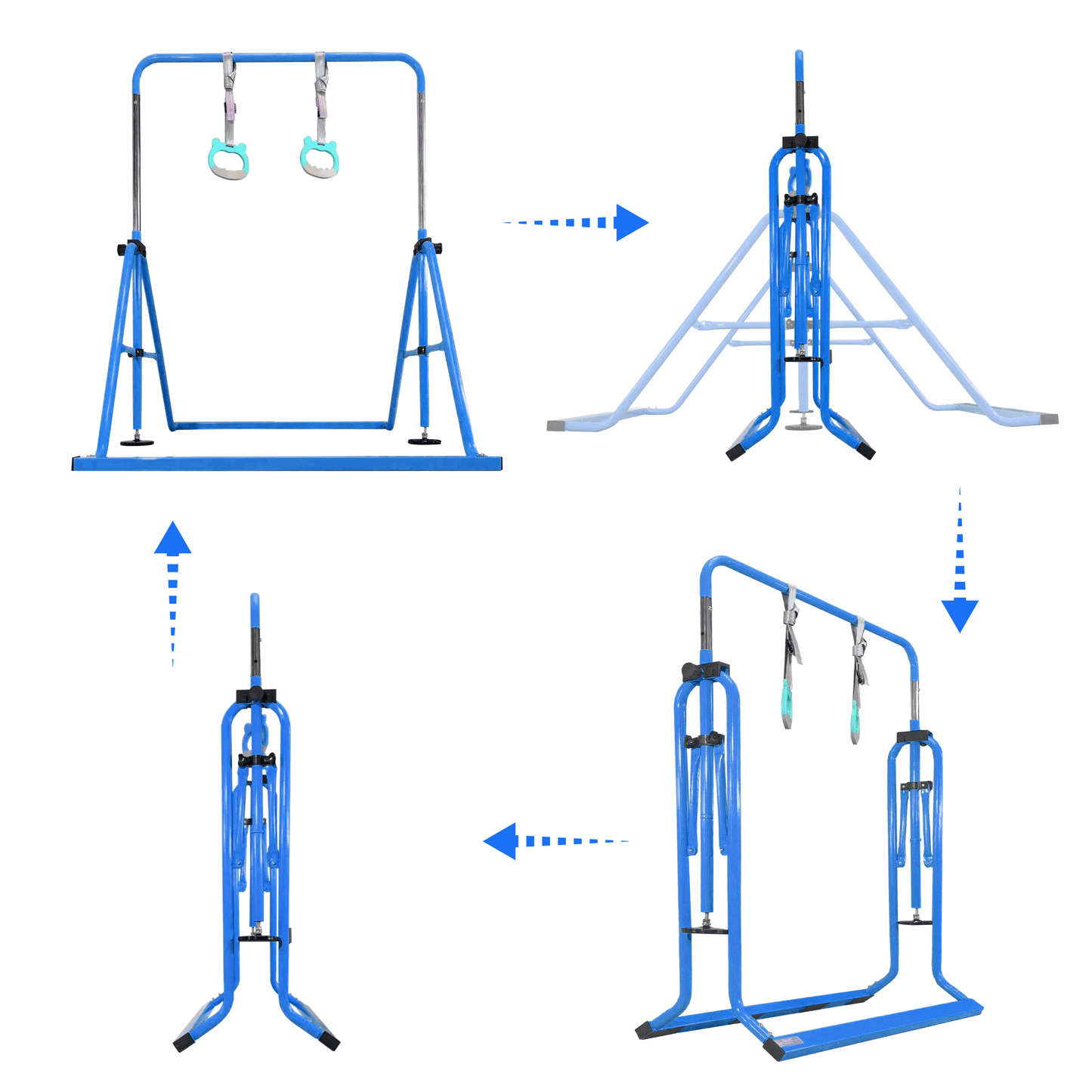 PreGymnastic Folding Gymnastics Bar for Kids Ages 3-8 Years Old with Rings in Blue