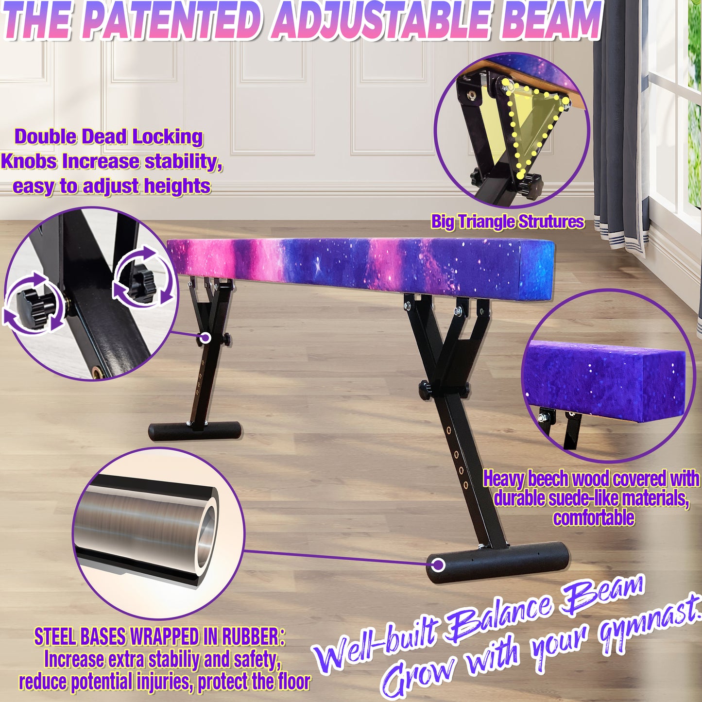 PreGymnastic 9"-27" Heights Adjustable Balance Beam, Off-ground Gymnastics Beam