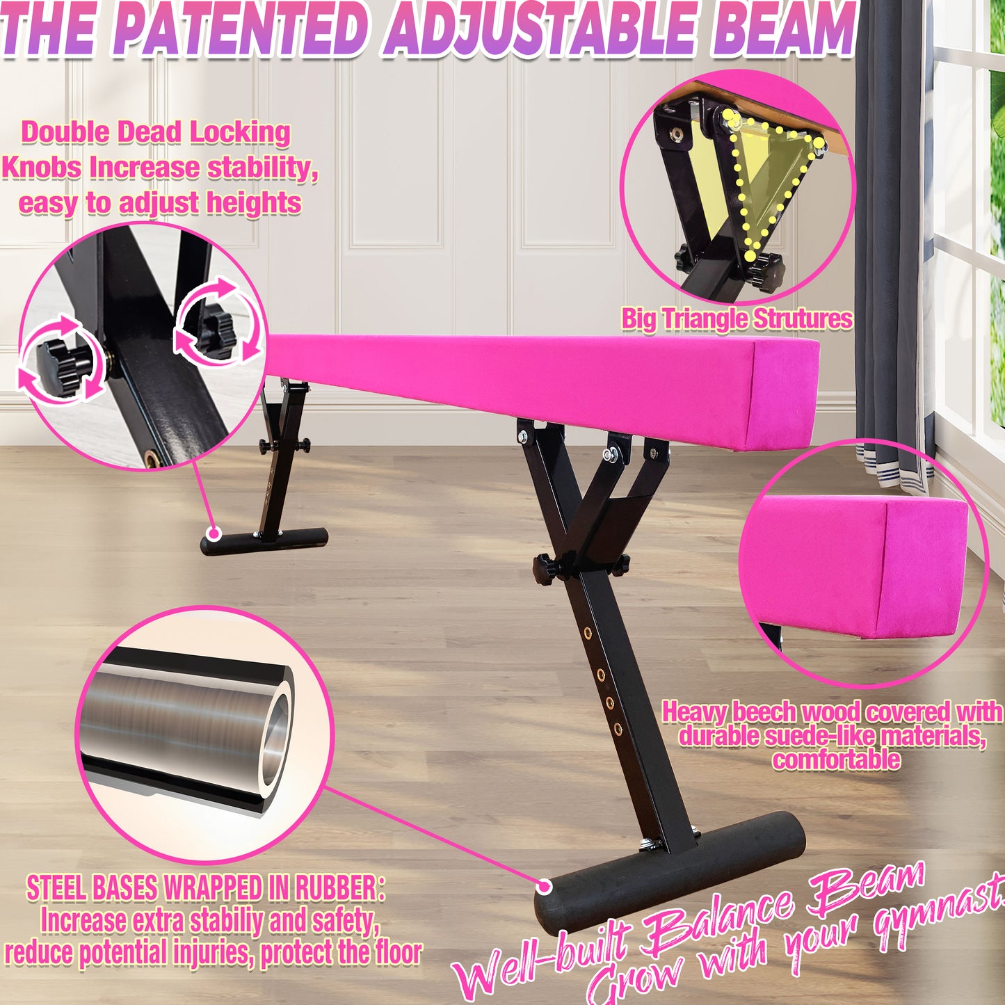 PreGymnastic 9"-27" Heights Adjustable Balance Beam, Off-ground Gymnastics Beam