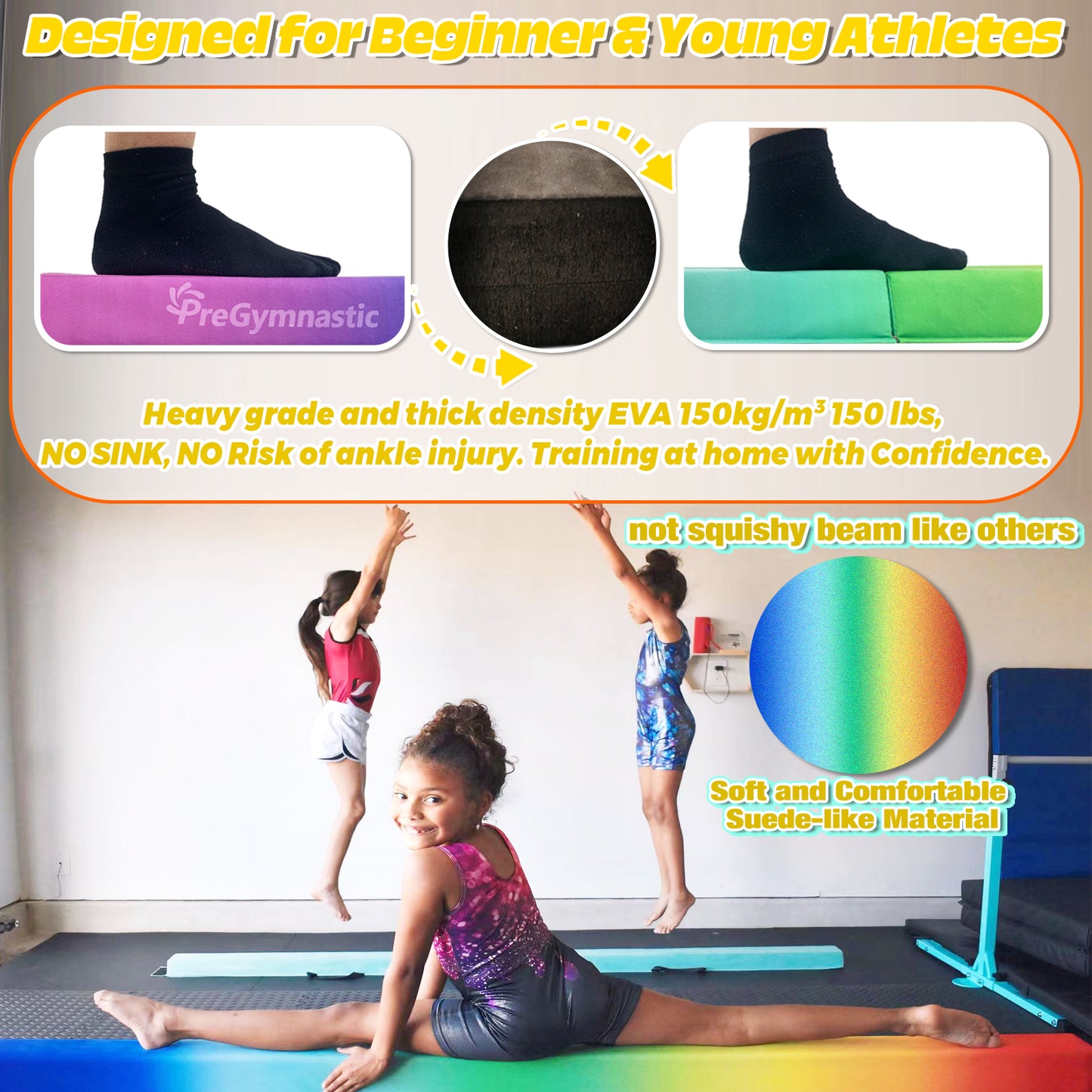 8 ft Folding Balance Beam for Kids, Gymnastics Beam