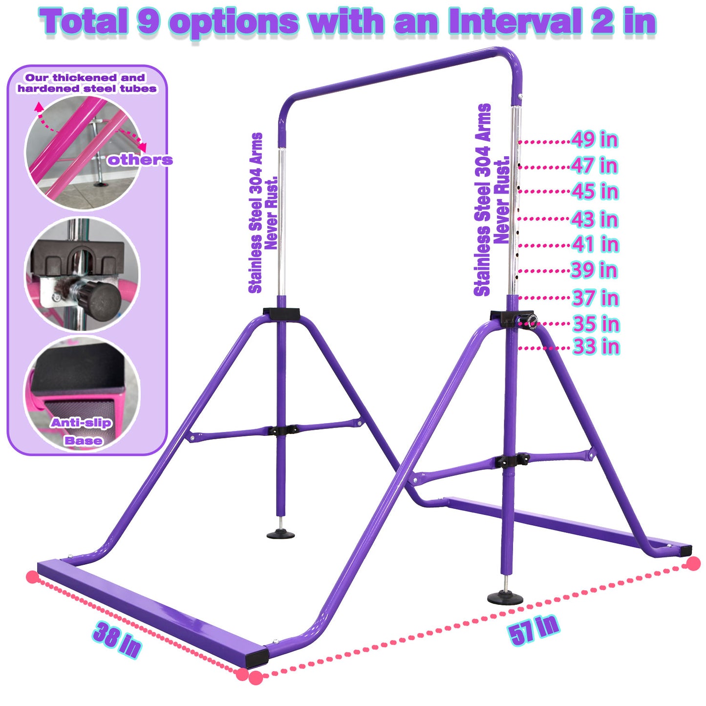 PreGymnastic Folding Gymnastics Bar with Mat for Kids with Mat in Violet