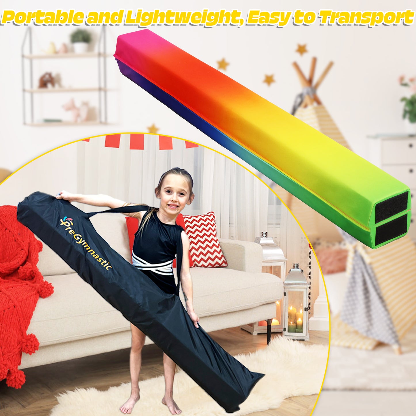 8 ft Folding Balance Beam for Kids, Gymnastics Beam