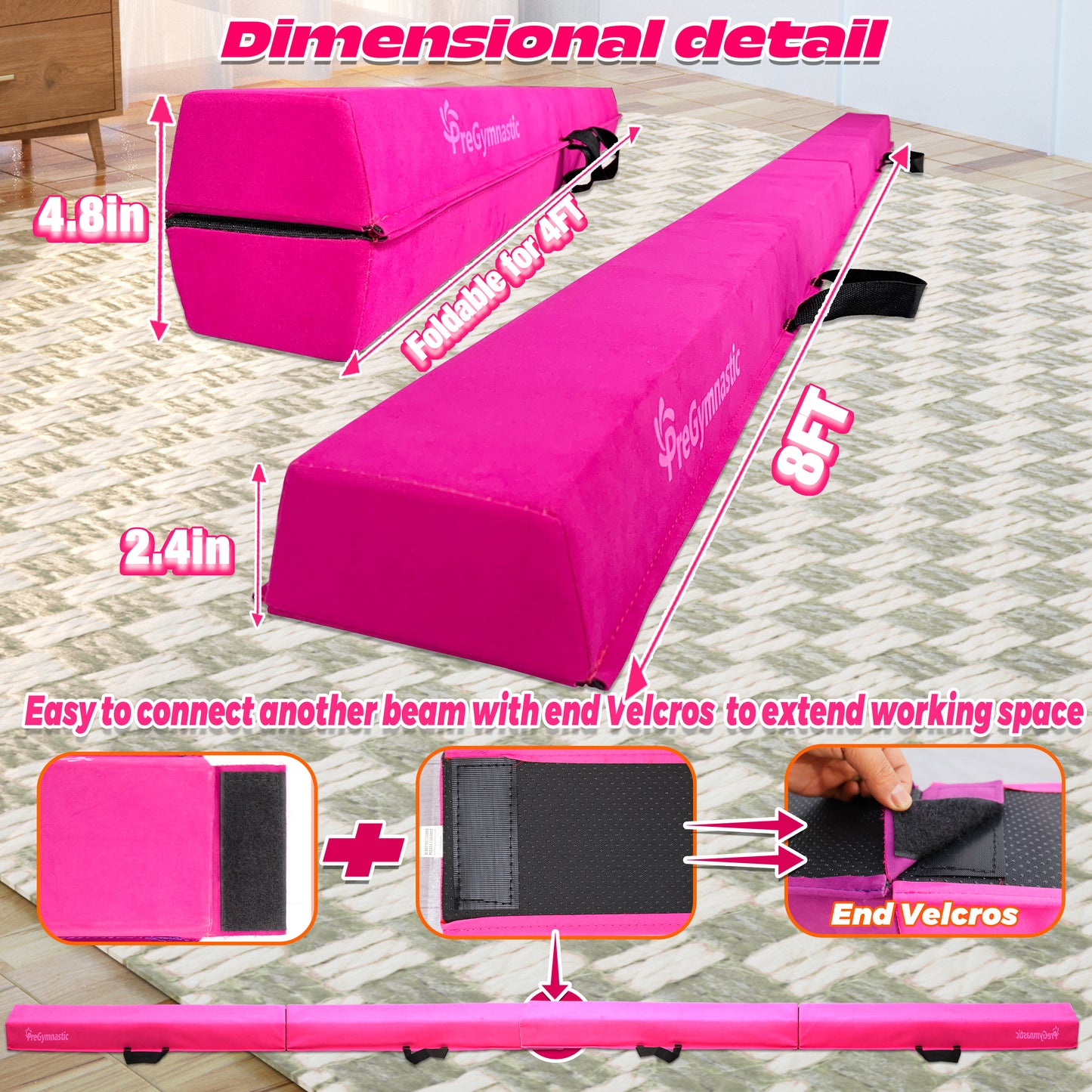 8 ft Folding Balance Beam for Kids, Gymnastics Beam