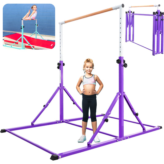 PreGymnastic Foldable Gymnastics Bar for Kids Ages 3-12 Years Old in Violet